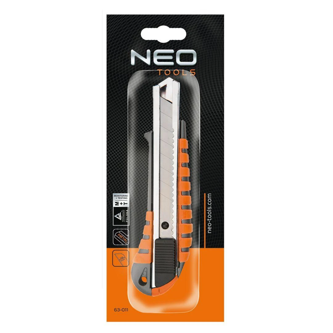 Neo Tools Nóż Peilis su 18 mm nulaužiama geležte, metaliniu korpusu