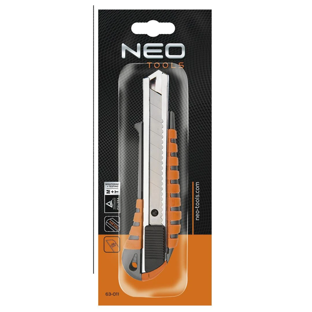 Neo Tools Nóż Peilis su 18 mm nulaužiama geležte, metaliniu korpusu
