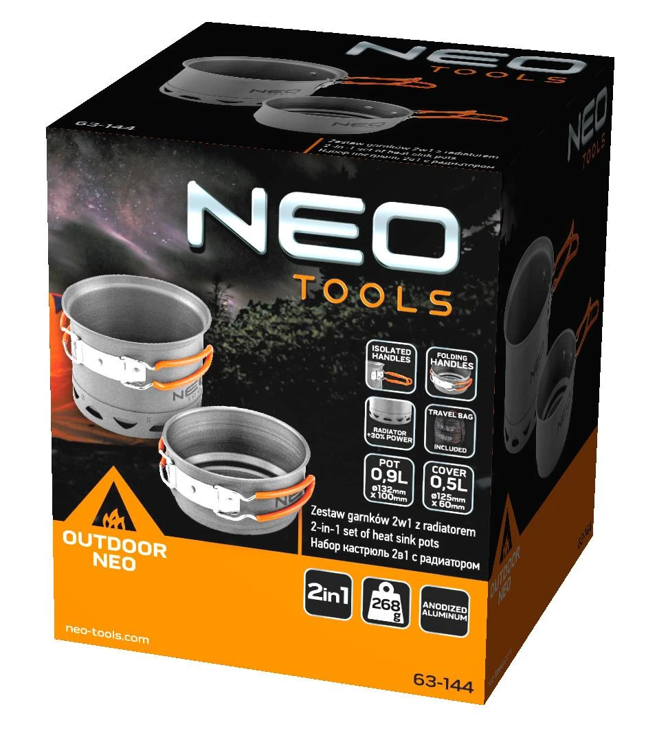 Neo Tools Garnki 2 viename turistiniai puodai su radiatoriumi ir krepšiu