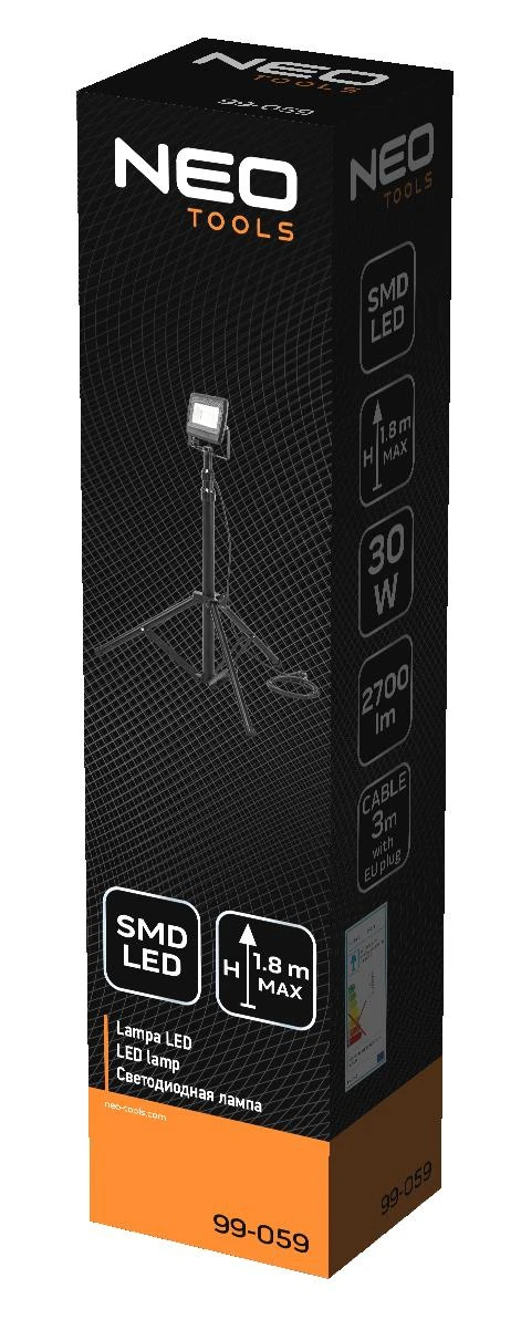 Neo Tools Reflektor Viengubas prožektorius 30 W SMD LED 2550 lm 230 V ant 1,8 m stovo