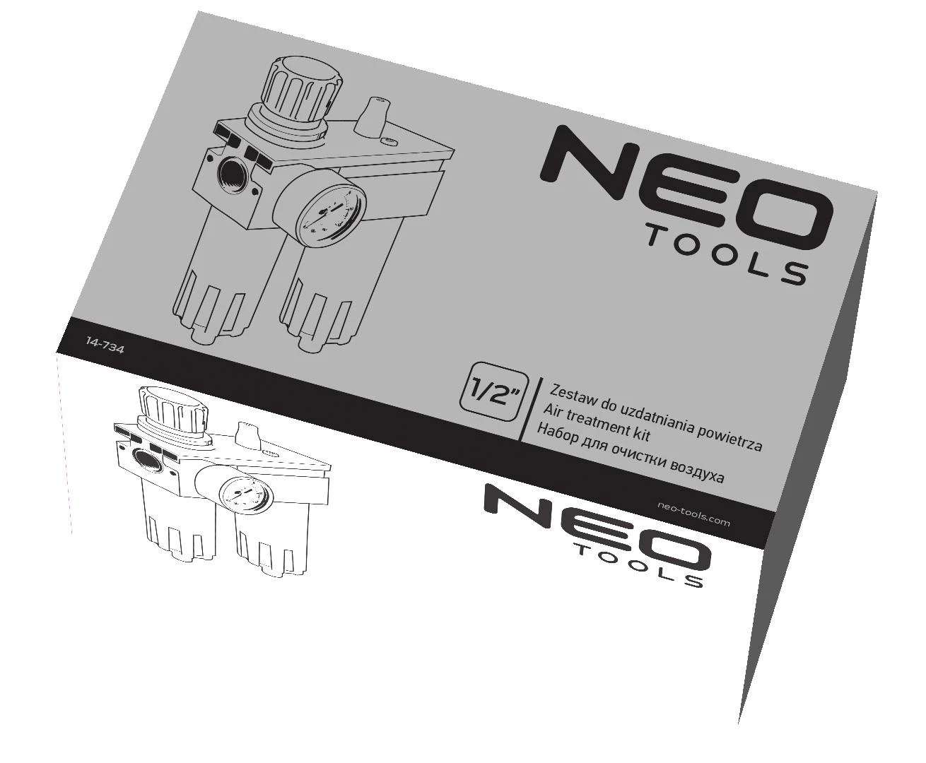 Kondicionierius Neo Tools Rinkinys Oro valymo rinkinys, filtras, tepimo įtaisas ir reduktorius, 1/2 colio metalinis korpusas