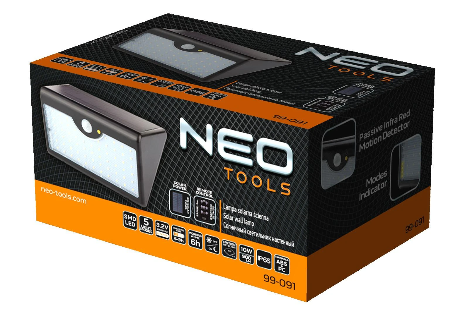 Lampa Saulės energija varomas sieninis šviestuvas + nuotolinio valdymo pultas SMD LED 900 lm