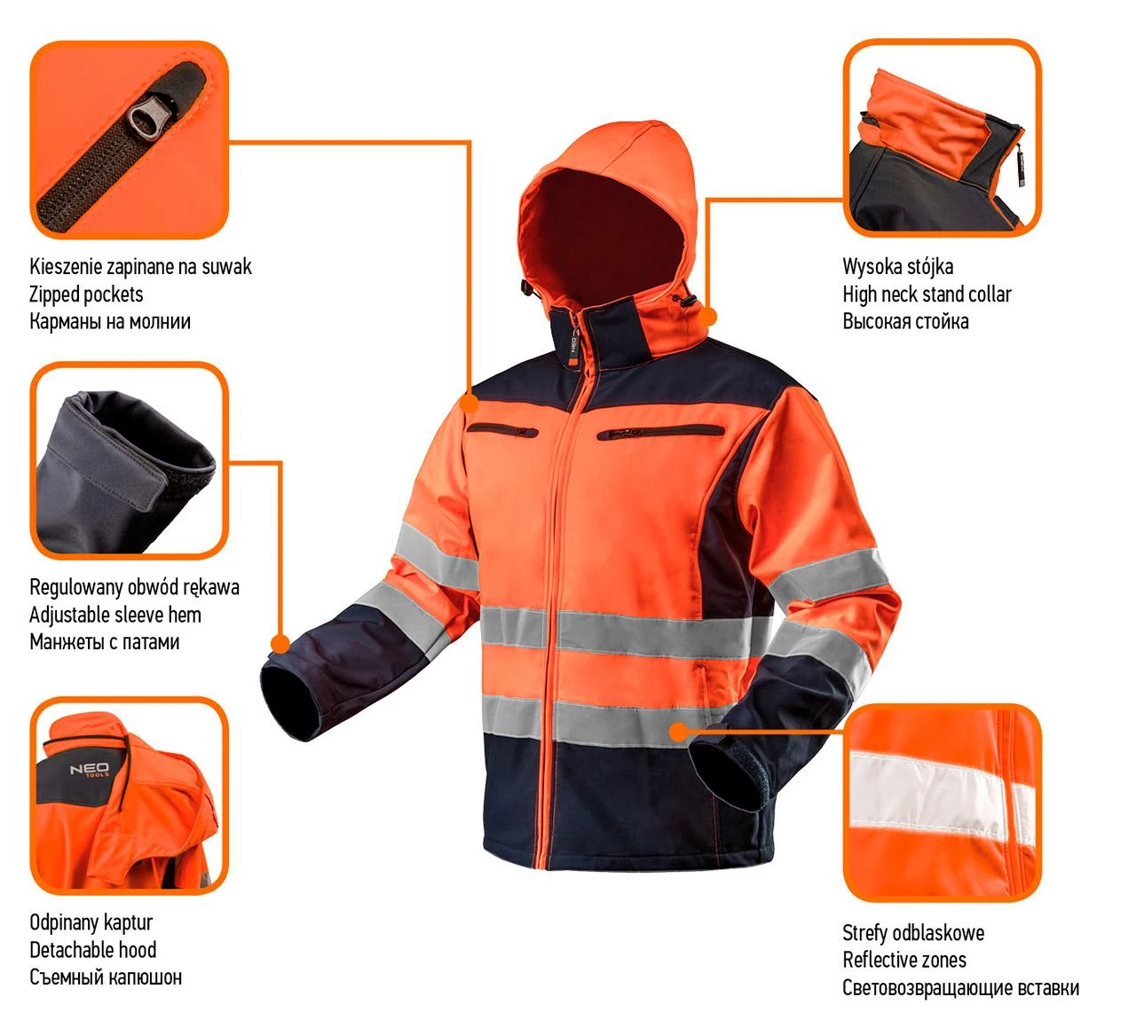 Neo Tools Darbo striukė SOFTSHELL, ryški, oranžinė, XXL