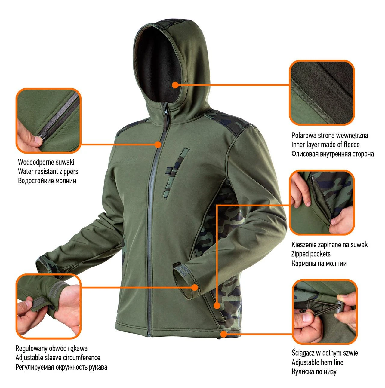 Kurtka Striukė CAMO softshell striukė, L dydis