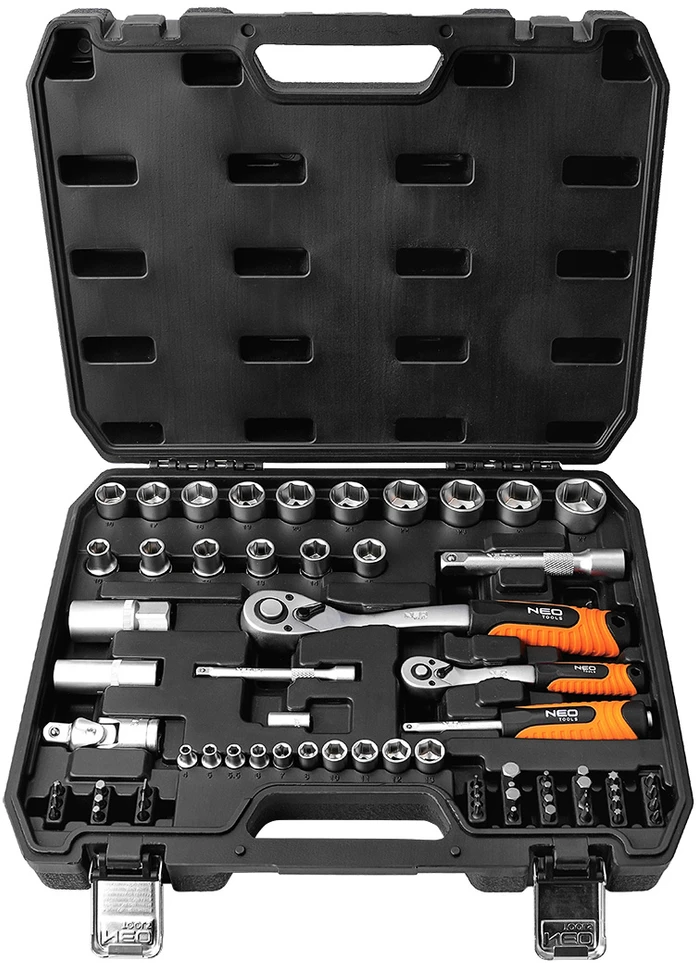 Neo Tools Klucze nasadowe 1/2", 1/4", komplektas 68 vnt., satyna