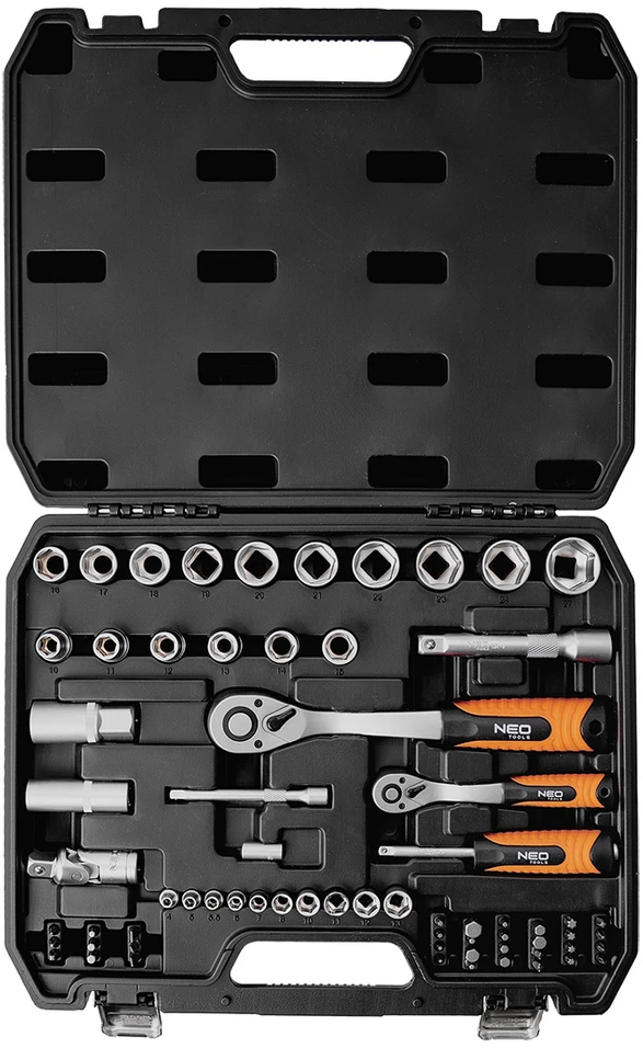 Neo Tools Klucze nasadowe 1/2", 1/4", komplektas 68 vnt., satyna
