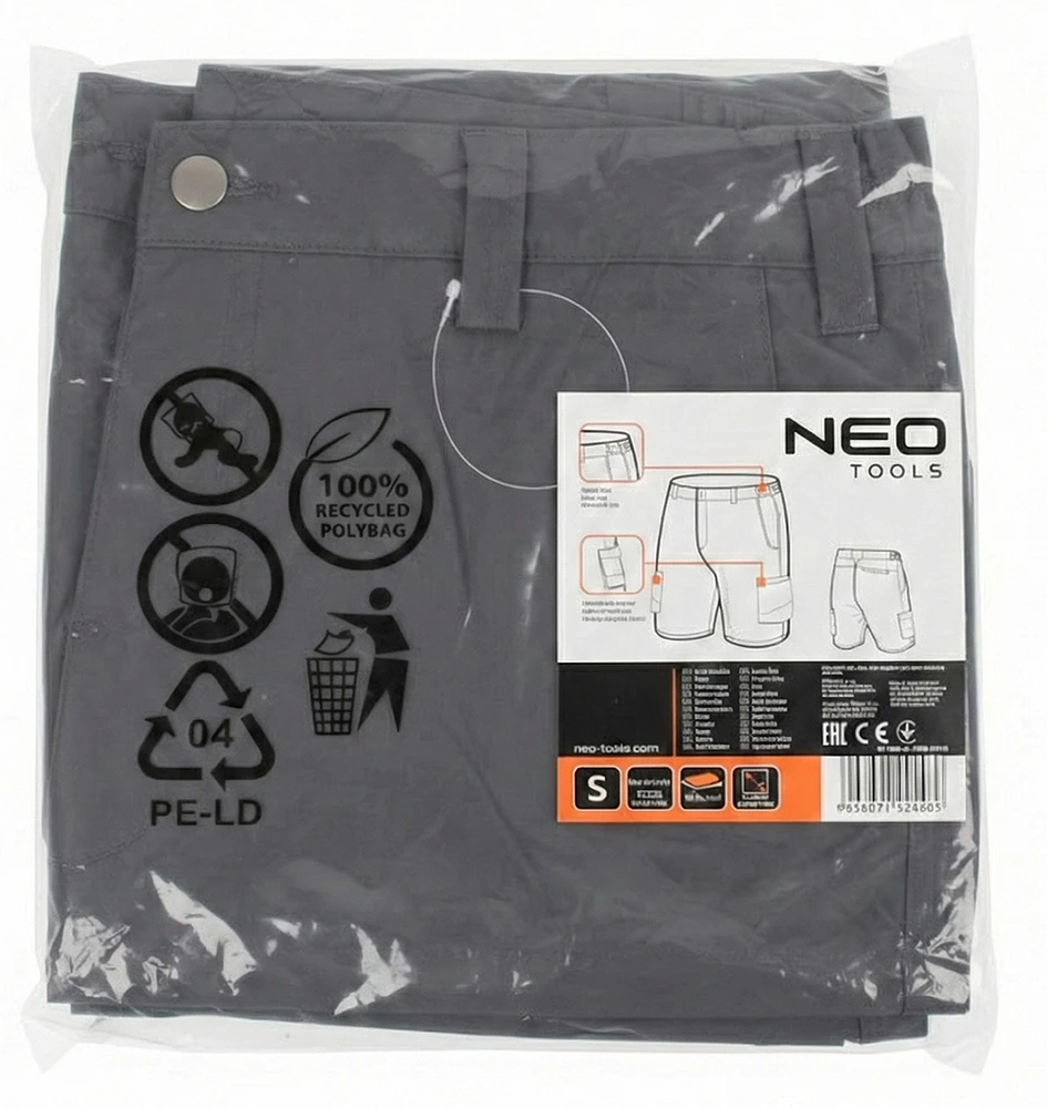 Neo Tools Krótkie spodenki Mix&Match 2way stretch, grafitowe, dydis S