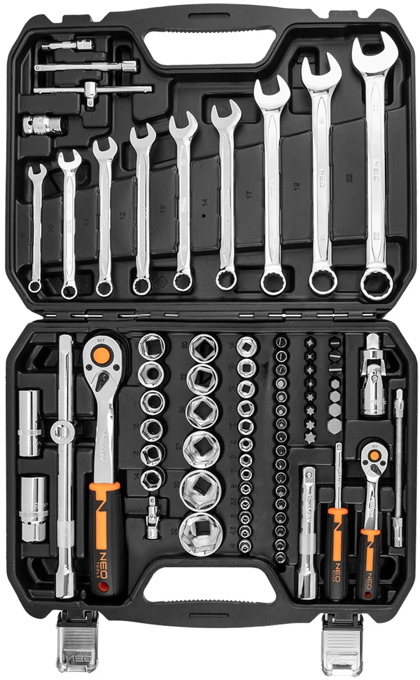 Neo Tools Rinkinys kluczy nasadowych 1/2", 1/4", 82 vnt., CrV, ECO