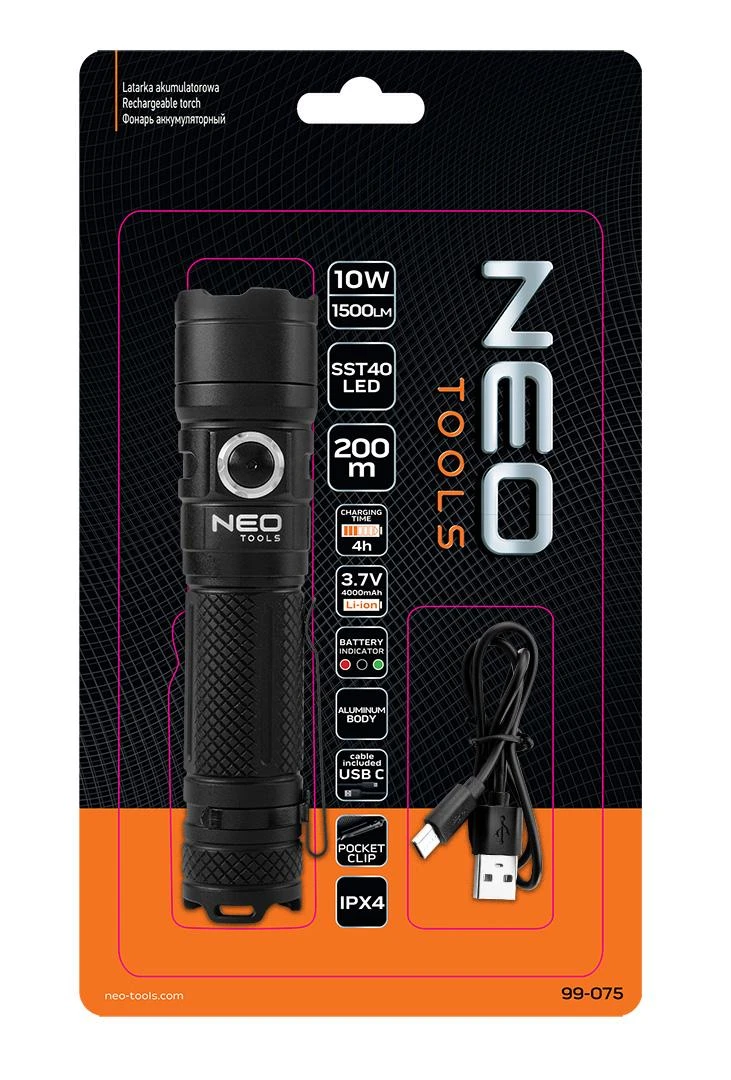 Carruzzo Žibintuvėlis, Įkraunamas USB C žibintuvėlis 1500lm SST40 LED