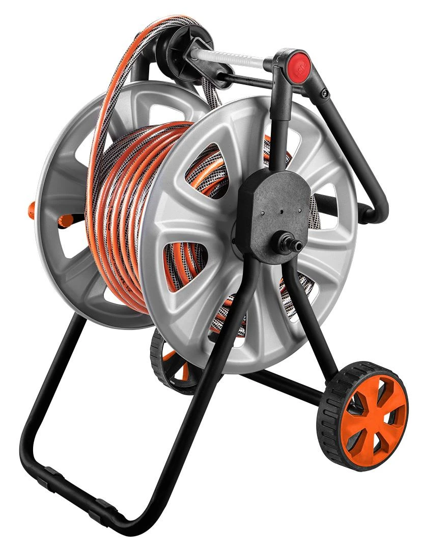 Neo Tools Vežimėlis Sodo žarnos vežimėlis, metalinis, iki 60 m 1/2 colio žarnos, su žarnos kreiptuvu