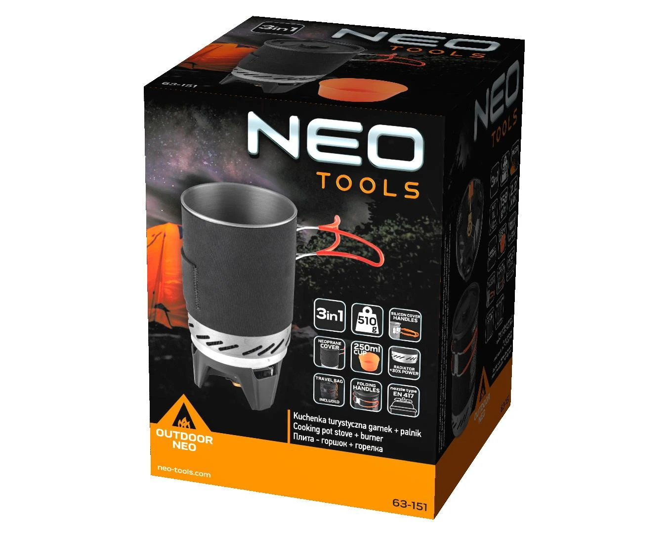 Neo Tools Kuchenka Kempingo viryklės puodas + degiklis