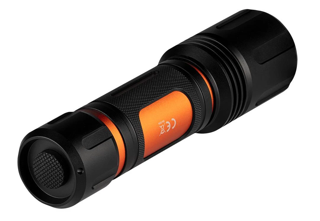 Latarka, LED žibintuvėlis, aliuminis, juodas, su priartinimu, 3 apšvietimo tipai, IPX4