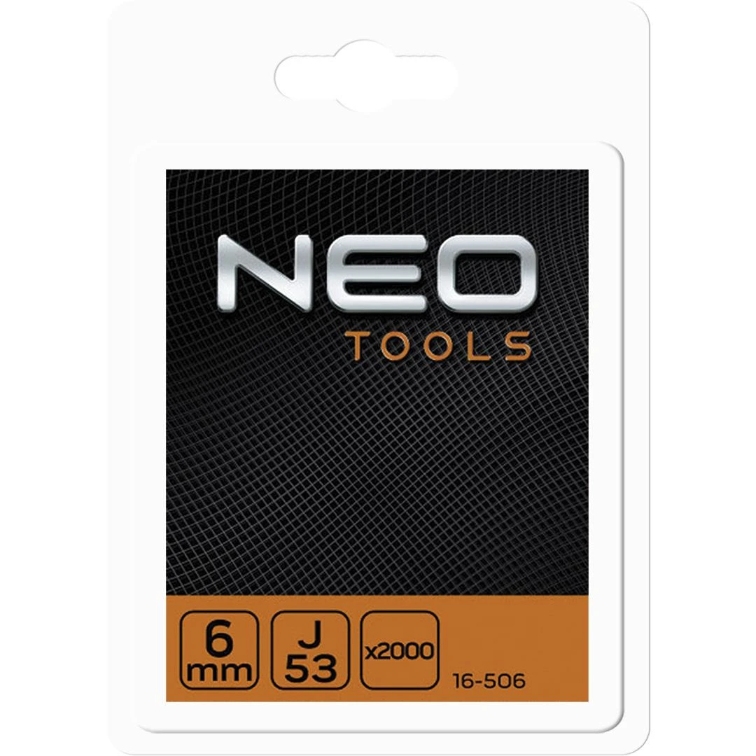 Neo Tools Kabės J tipo, 6 mm, 2000 vnt.