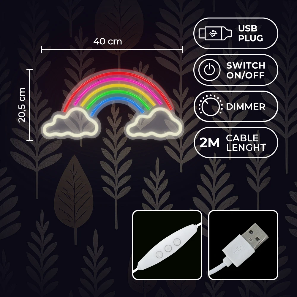 Neon PLEXI LED Vaivorykštė Debesyse įvairiaspalvis FPNE32 Forever Light