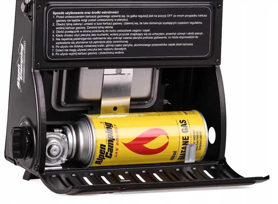 Przenośny Nešiojama dujinė viryklė „Alpen Camping“, 2 viename, dujų sąnaudos 124 g/val., pjezoelektrinis uždegimas, ICELAND IK-1000 PRO