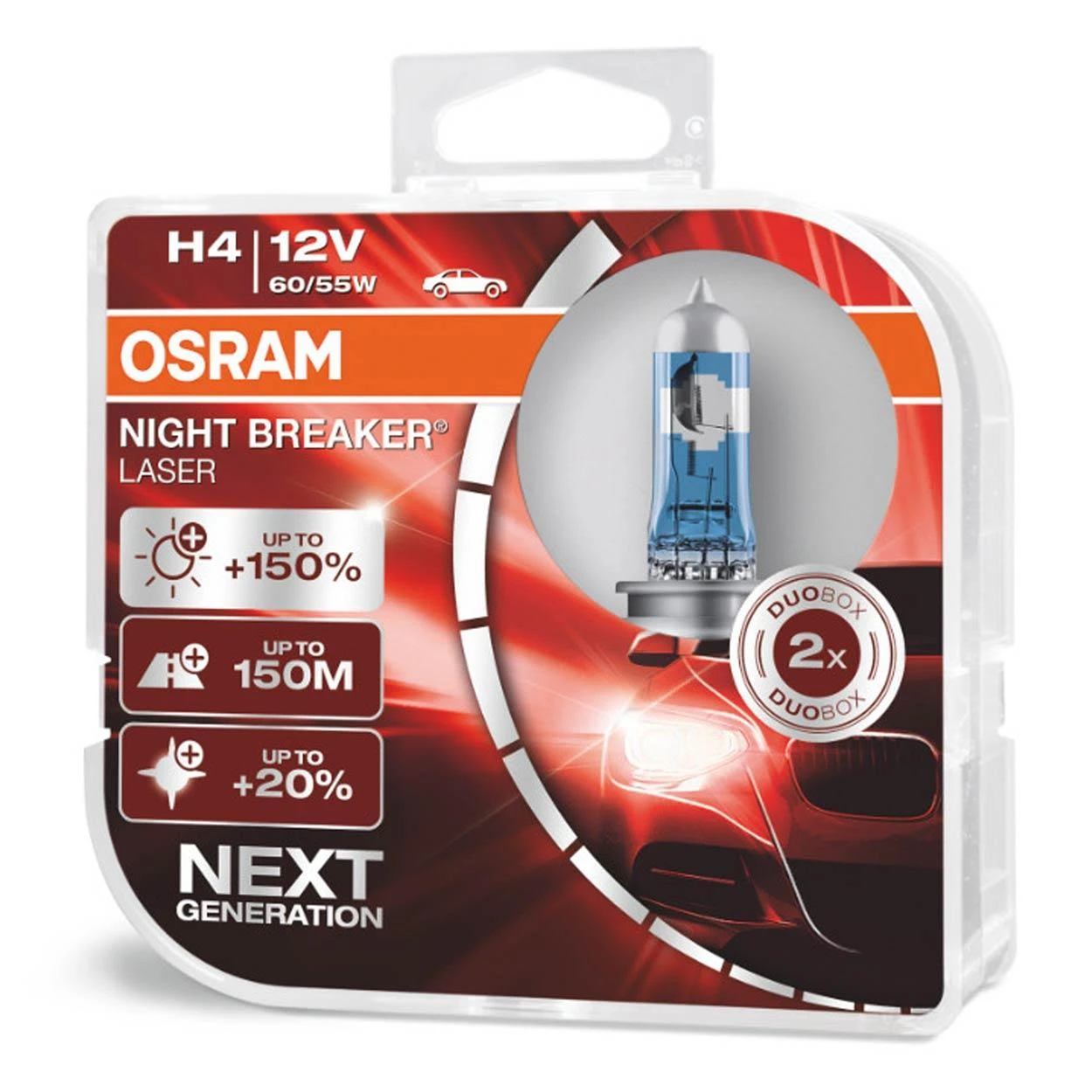 Osram lemputės Night Breaker lazerinis,+150%, H4, 60/55W, DUO O64193NL
