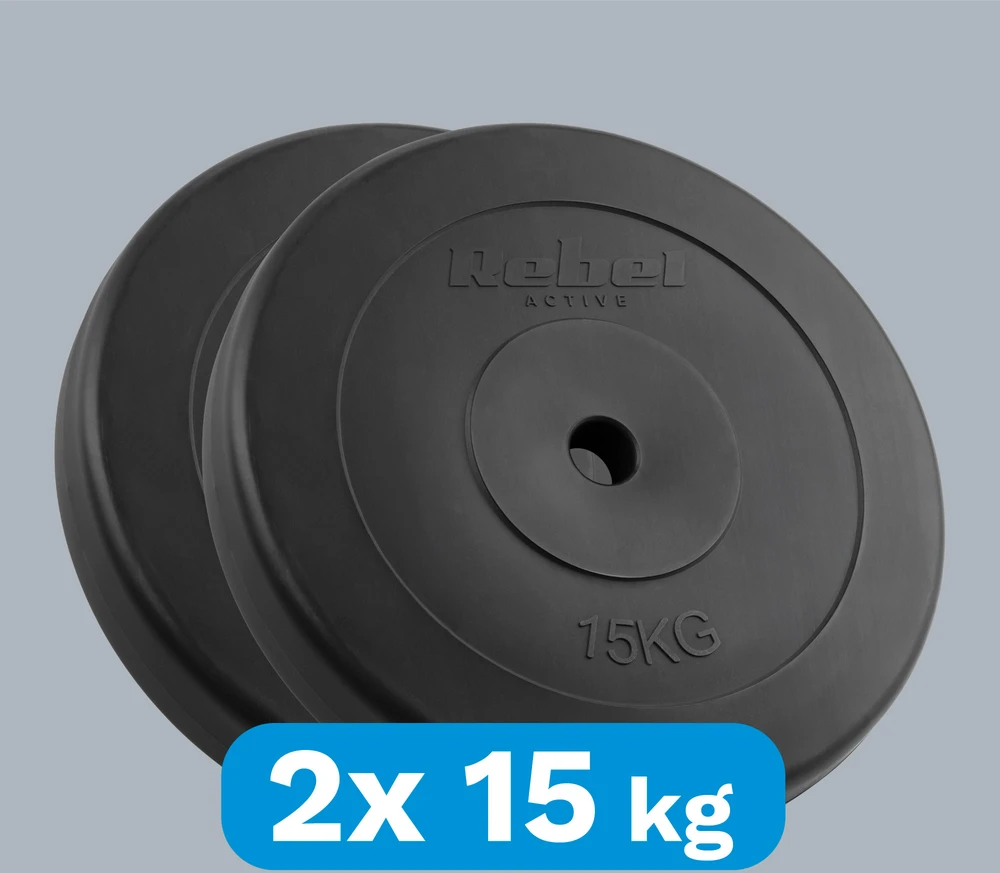 Bituminių svarelių rinkinys 2x15kg, skylė 31mm, klasikinė plokštė, REBEL ACTIVE
