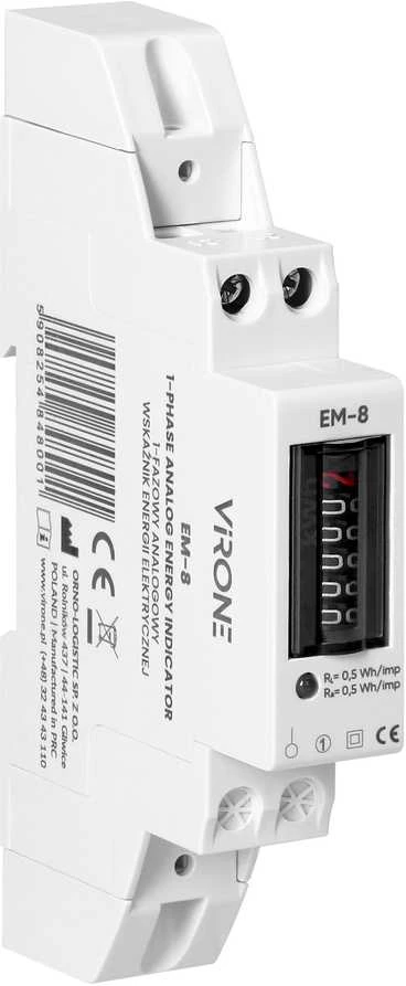 1 Fazowy 1 fazės analoginis elektros energijos suvartojimo indikatorius, 40A, 1 modulis, DIN TH-35mm