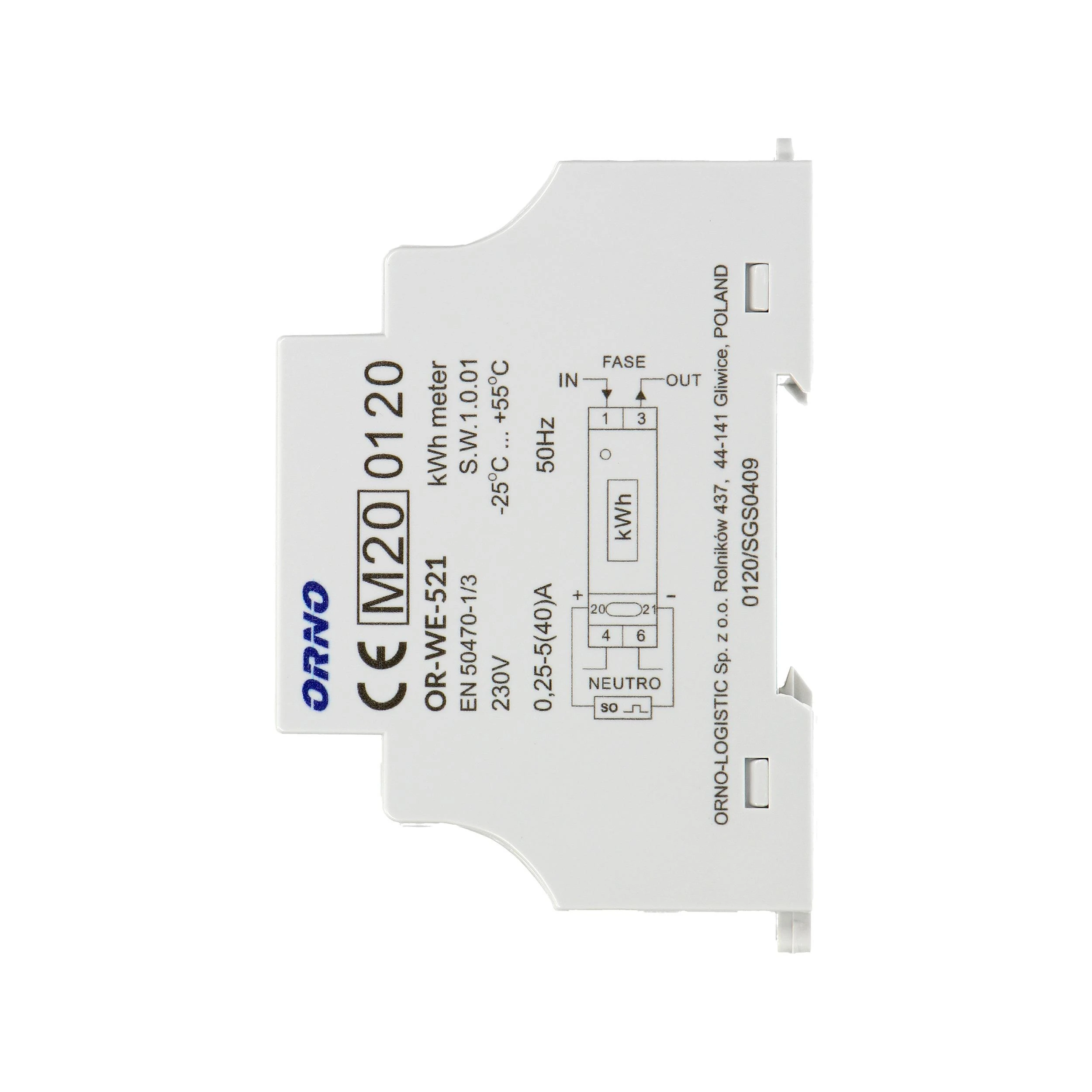 ORNO 1 fazių elektros skaitiklis, 40A, MID, impulsų išvestis, apšvietimas, 1 modulis