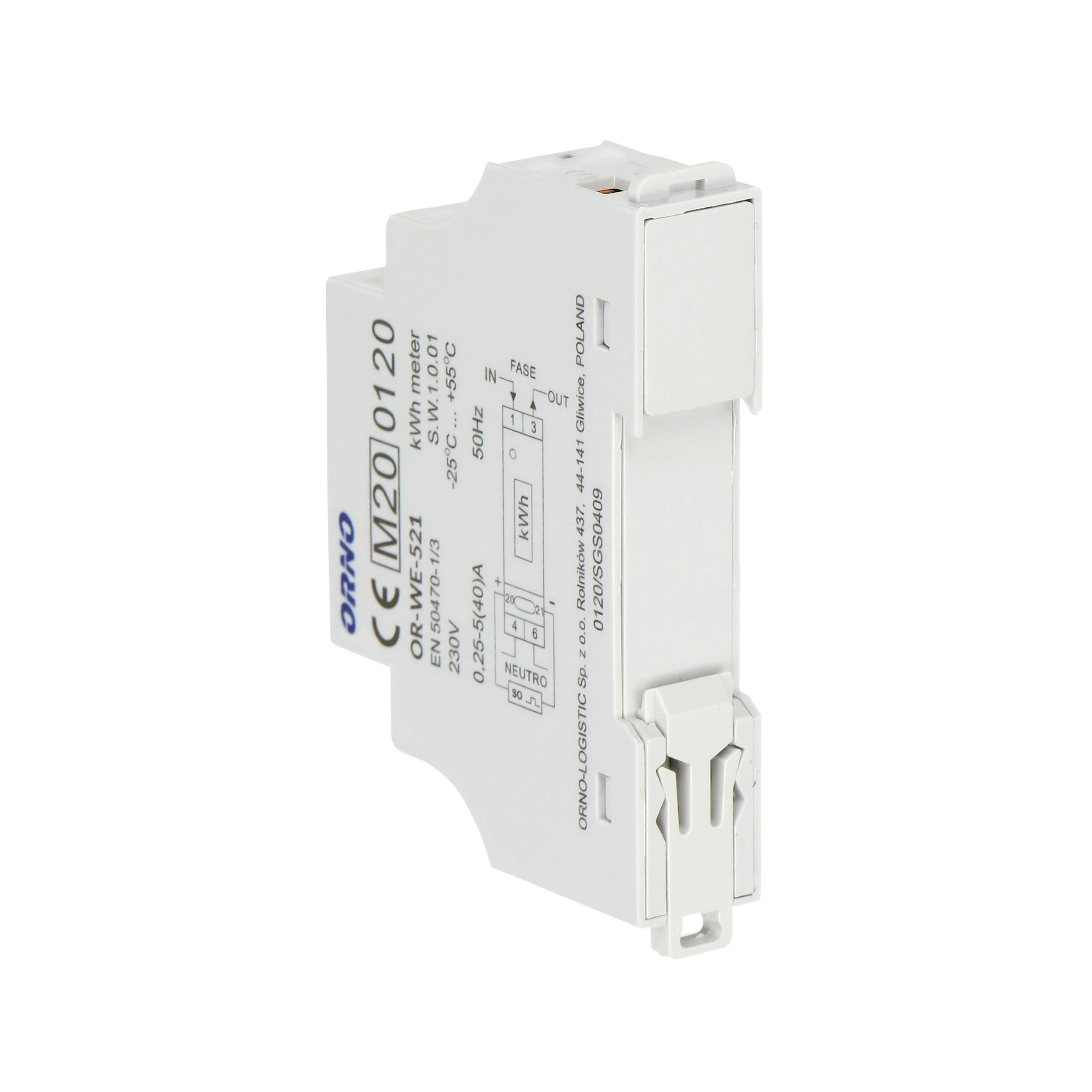 ORNO 1 fazių elektros skaitiklis, 40A, MID, impulsų išvestis, apšvietimas, 1 modulis