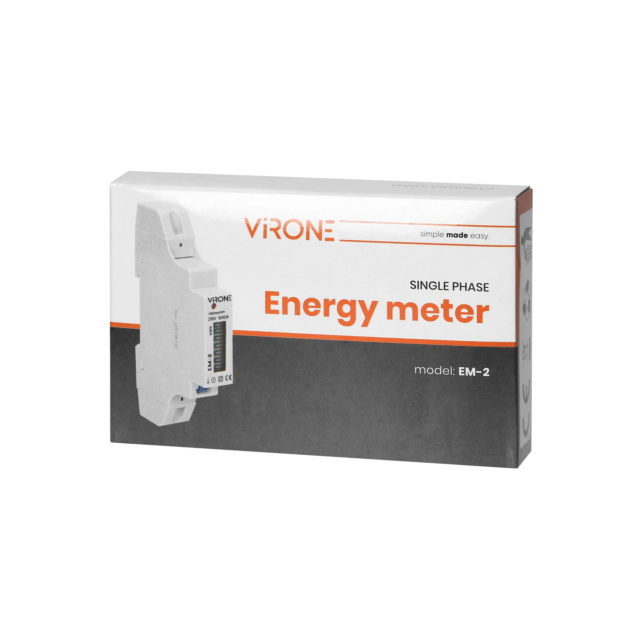 Orno 1 Fazowy 1 fazės elektros energijos suvartojimo indikatorius, 40A, impulsinis išėjimas, 1 modulis, DIN TH-35mm