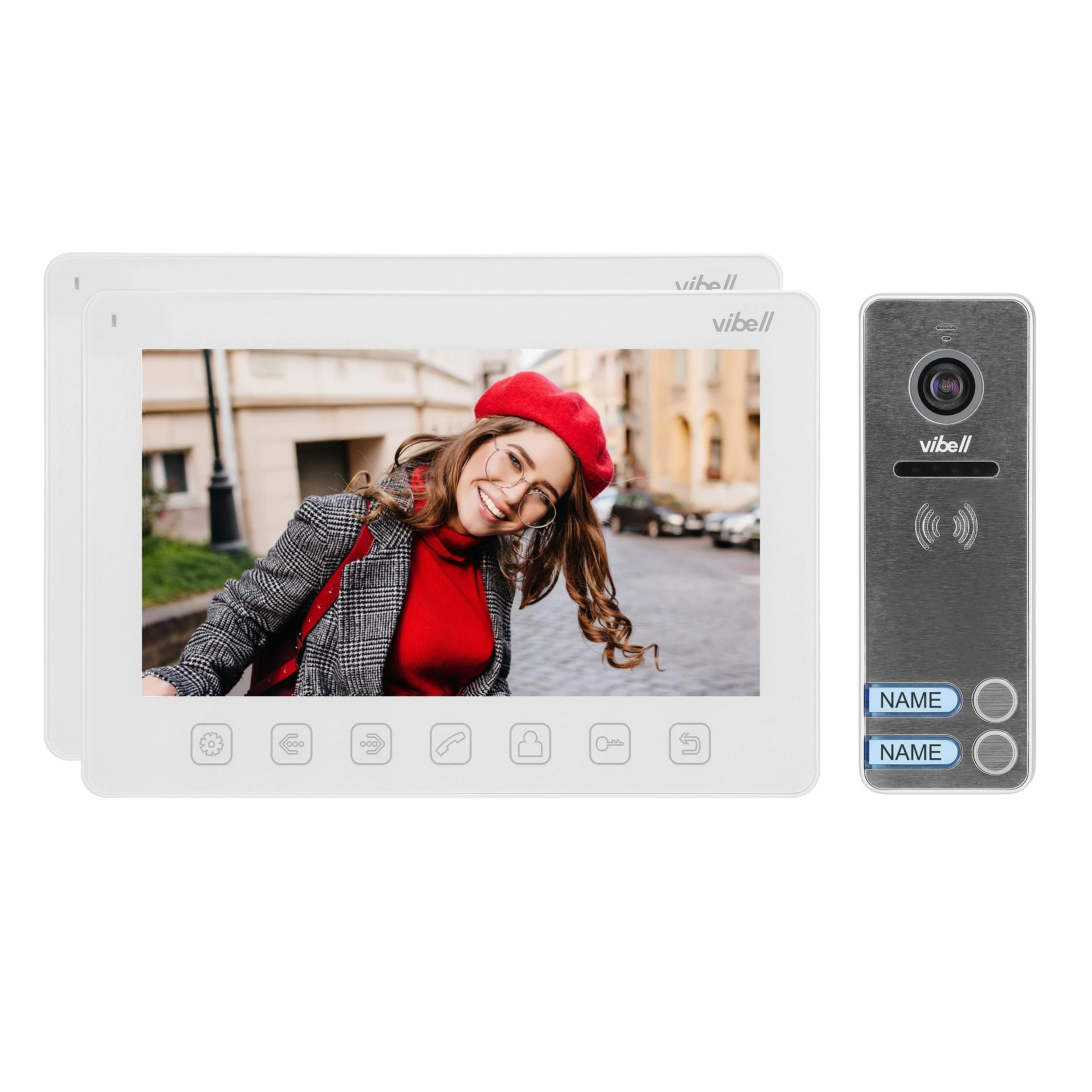 Orno Rinkinys Dviejų šeimų vaizdo domofono komplektas, be ragelio, spalvotas, LCD 7", OSD meniu, vartų valdymas, baltas NOVEO MULTI2