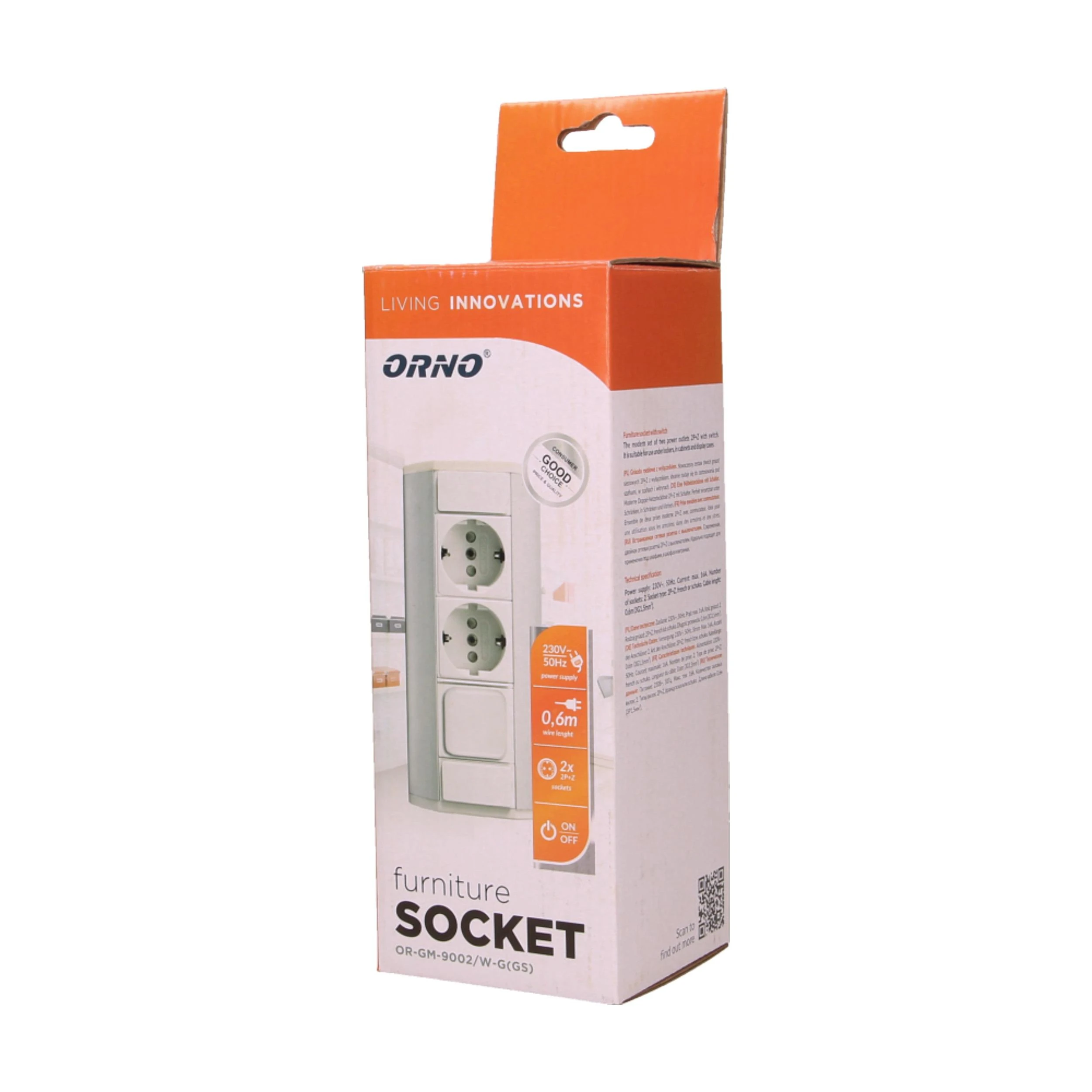 Orno Lizdas Baldinis lizdas 2x2P+Z su jungikliu, schuko, baltas-sidabrinis