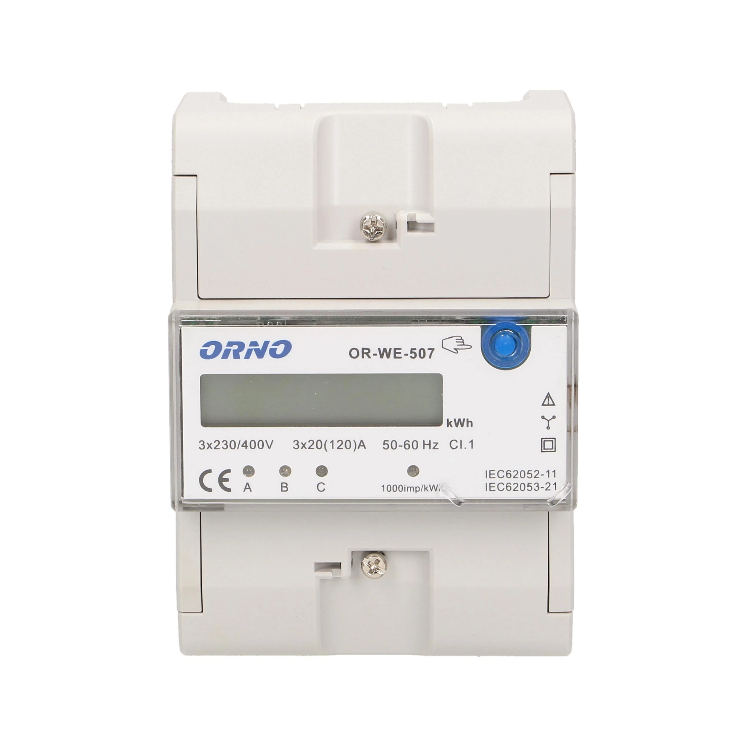 ORNO 3 FAZIŲ ELEKTROS RODIKLIS, 120A, 5 MODULIAI, DIN TH-35MM, PAPILDOMAS MYGTUKAS