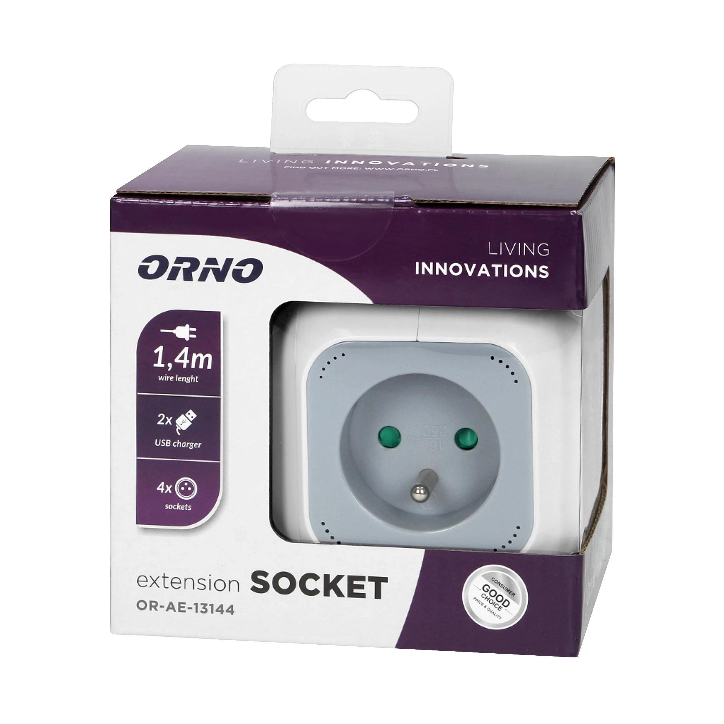 DAUGIALIZDIS LAIDO ILGIKLIS OR-AE-13144 (4 LIZDAI + 2 USB) ORNO