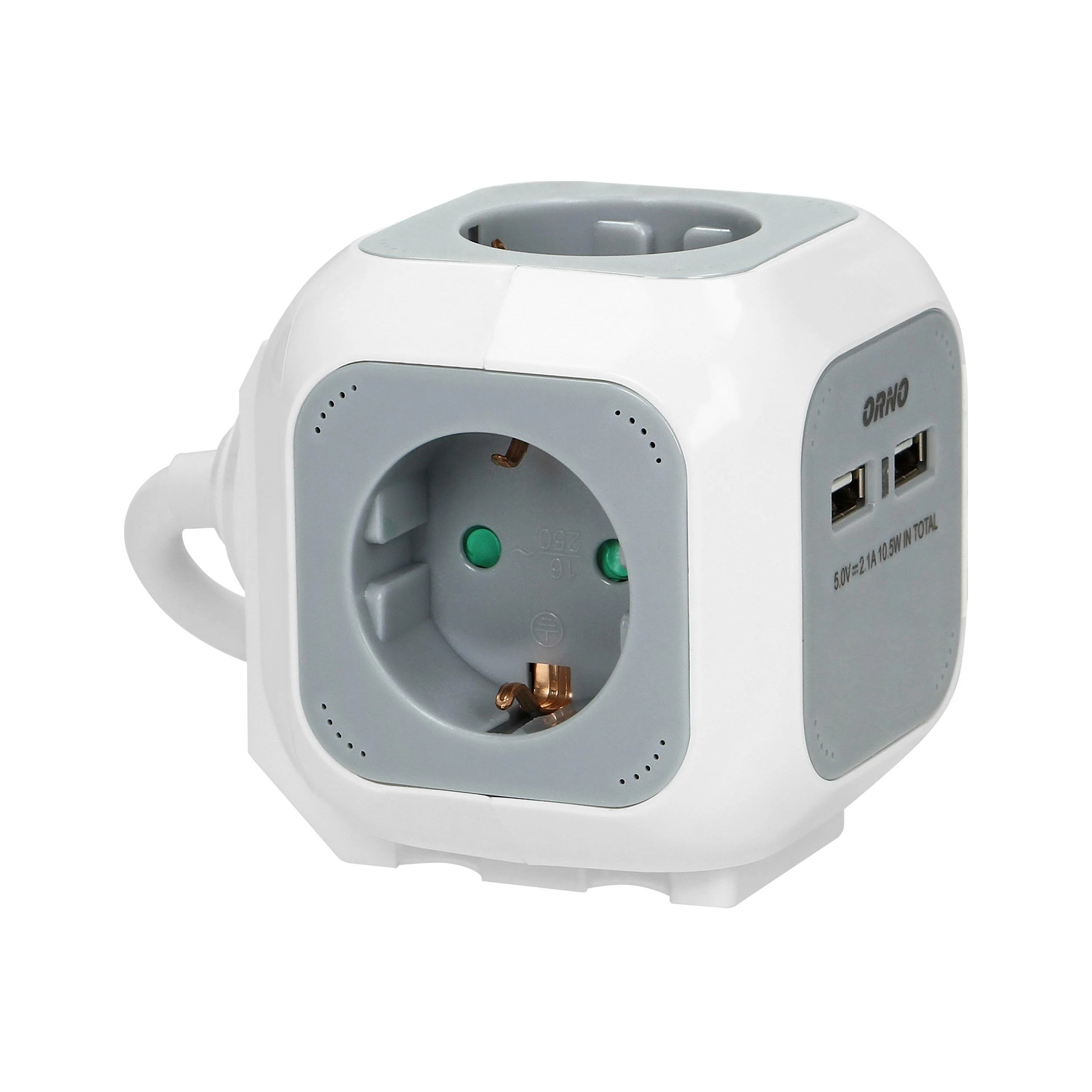 Orno Przedłużacz 4 krypčių prailgintuvas 2P+Z (schuko), 2xUSB įkroviklis, 1,4 m H05VV-F 3x1,5mm², pilkai baltas