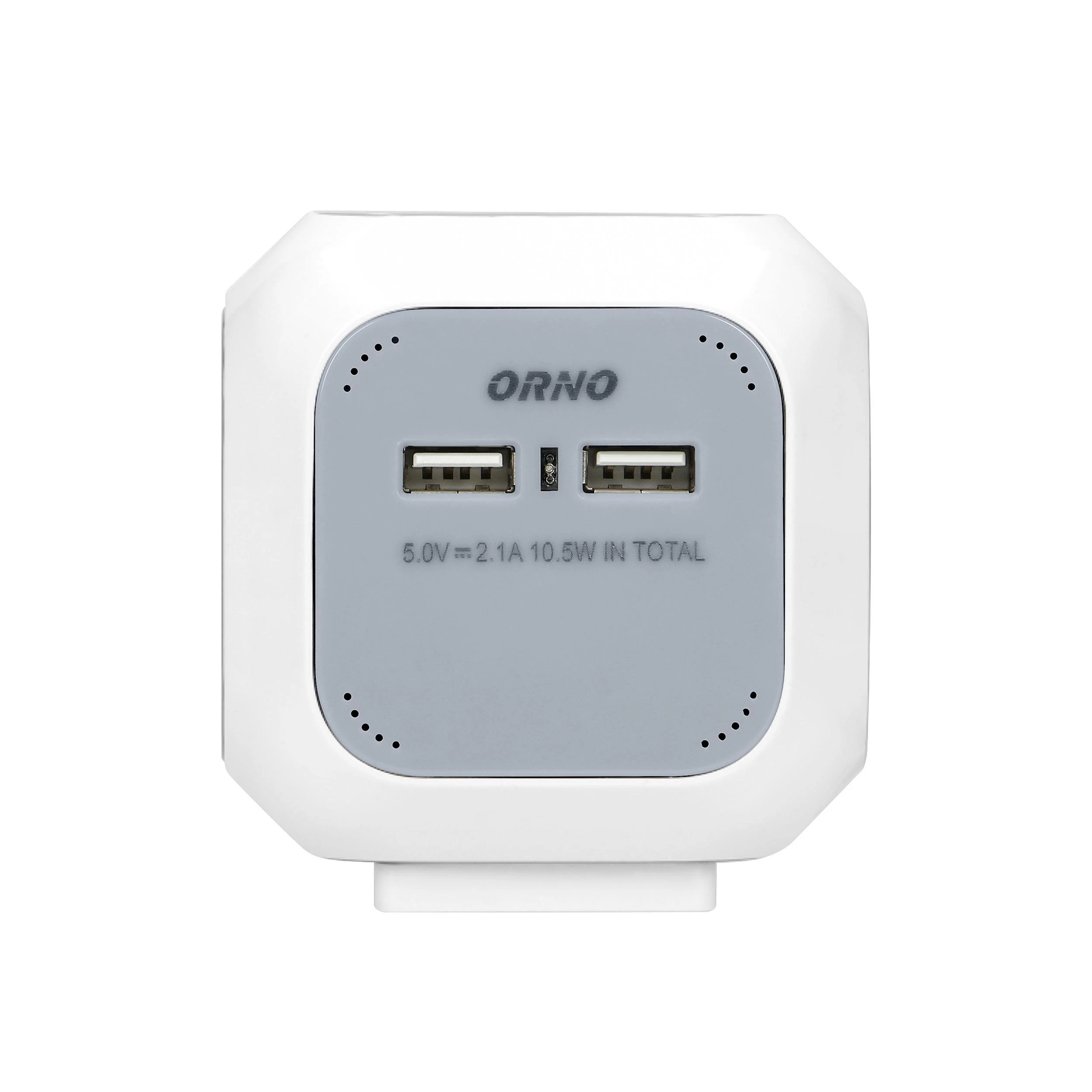 Orno Przedłużacz 4 krypčių prailgintuvas 2P+Z (schuko), 2xUSB įkroviklis, 1,4 m H05VV-F 3x1,5mm², pilkai baltas