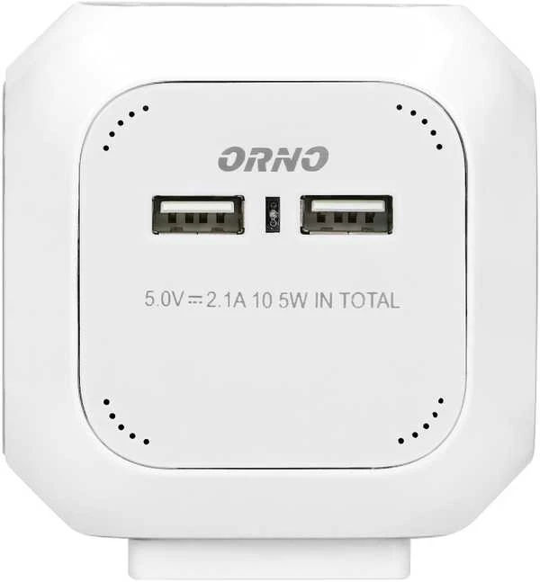 Orno Przedłużacz 4 krypčių prailgintuvas 2P+Z (Schuko), 2xUSB įkroviklis, 1,4 m H05VV-F 3x1,5mm2, baltas