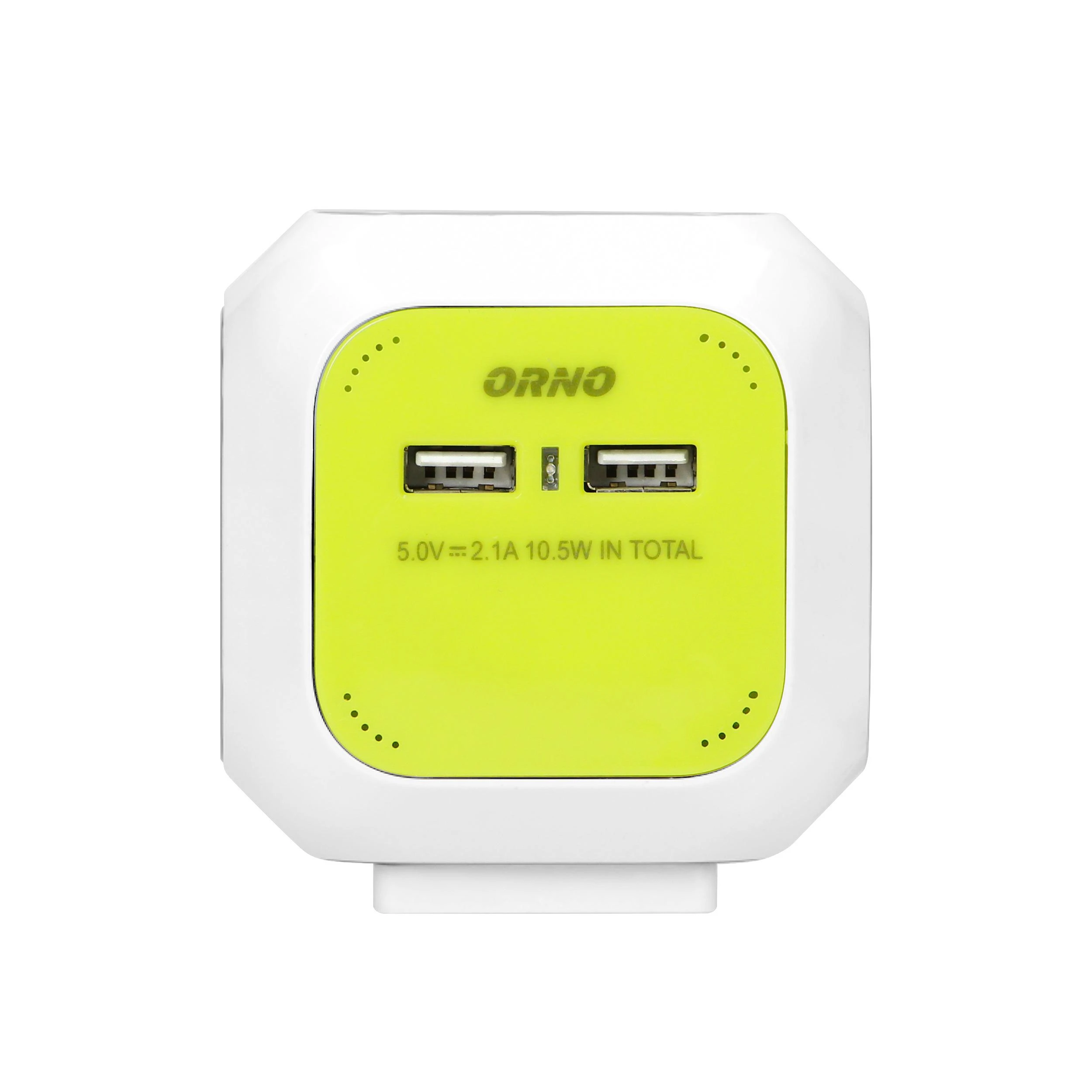 Orno Przedłużacz „Cube“ prailginimo laidas, 4 krypčių (Schuko) su 2xUSB įkrovikliu, 1,4 m, žalias