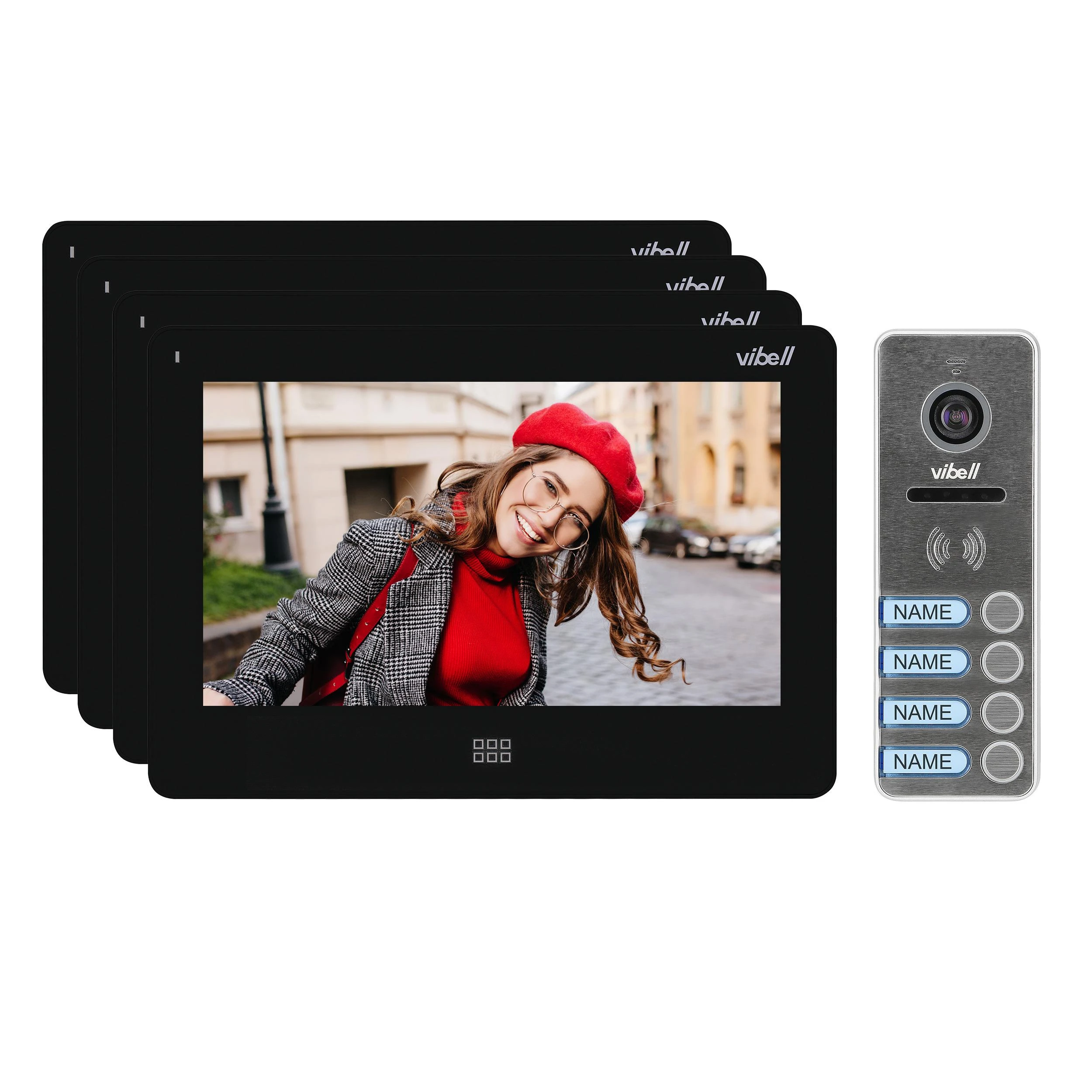 Orno Rinkinys 4 šeimų vaizdo domofono rinkinys, be ragelio, spalvotas, 7 colių LCD, jutiklinis ekranas, OSD meniu, atmintis, SD kortelės lizdas, DVR, vartų valdymas, juodas, FELIS MEMO MULTI4