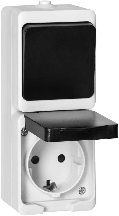 Orno Łącznik Vienpolis jungiklis + 2P+Z Schuko lizdas AQUATIC MINI IP 54 balta-juoda