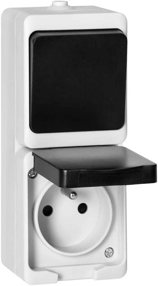 Orno Łącznik Vienpolis jungiklis + lizdas 2P+Z AQUATIC MINI IP 54 baltai juodas