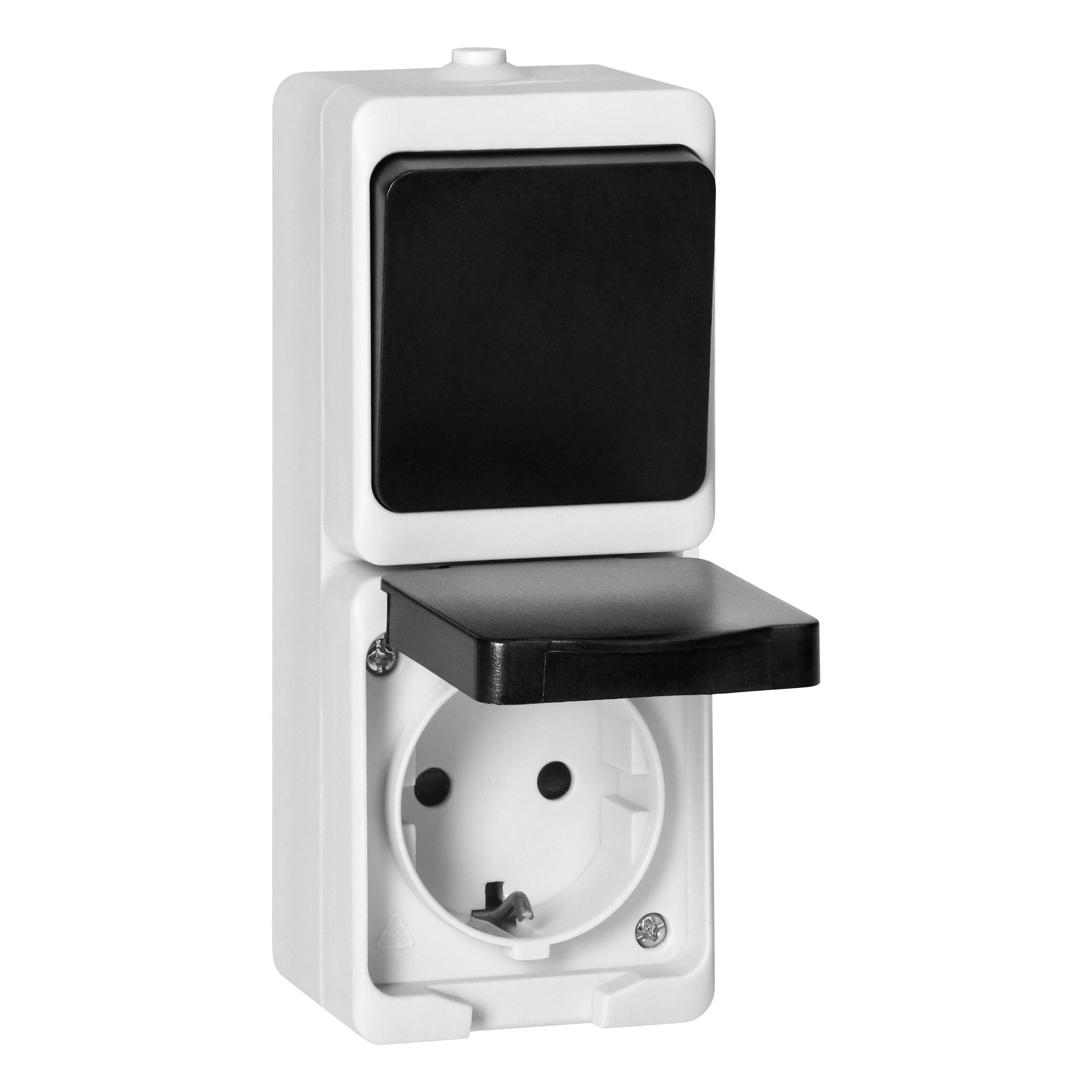 Orno Łącznik Vienpolis jungiklis + 2P+Z Schuko lizdas AQUATIC MINI IP 54 balta-juoda