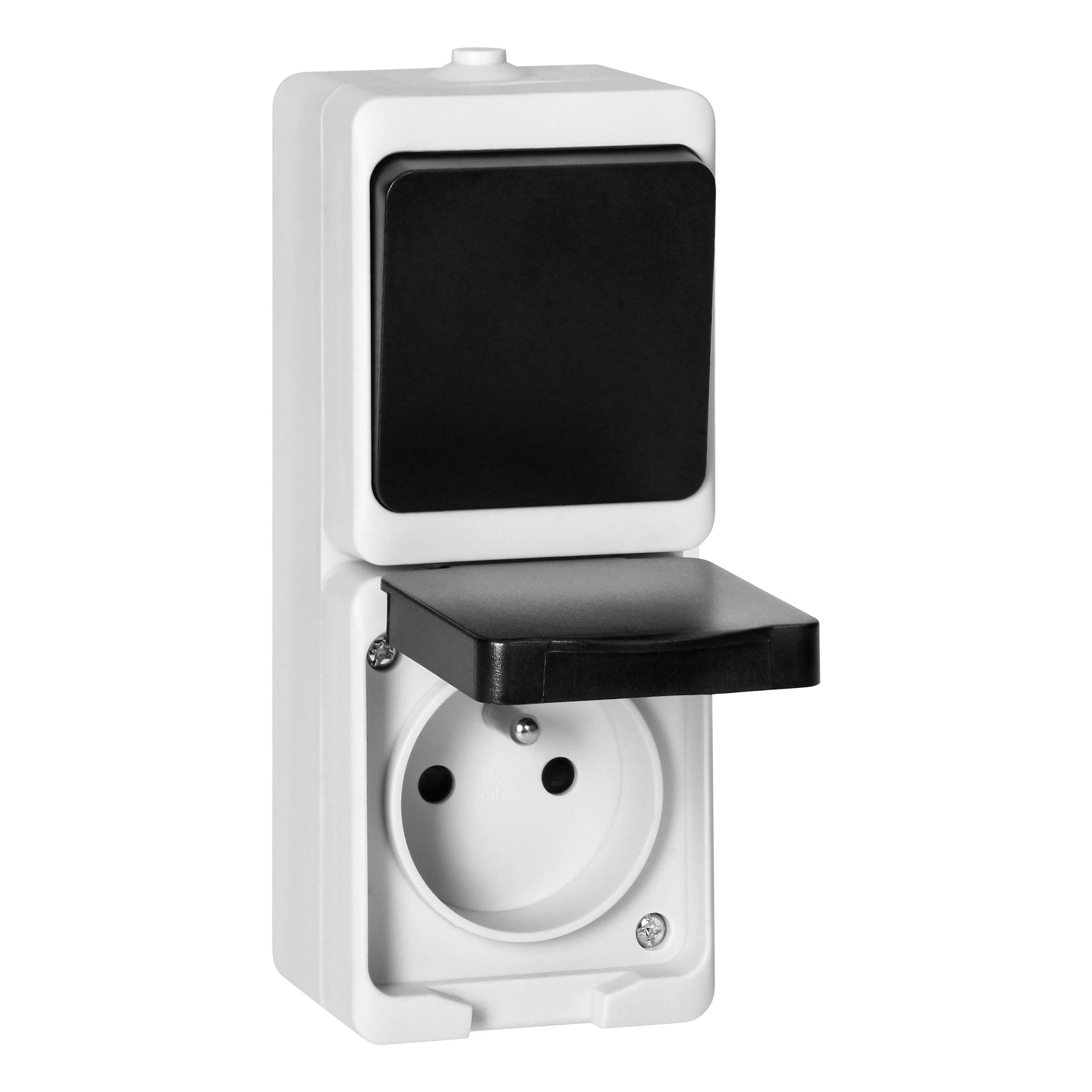 Orno Łącznik Vienpolis jungiklis + lizdas 2P+Z AQUATIC MINI IP 54 baltai juodas