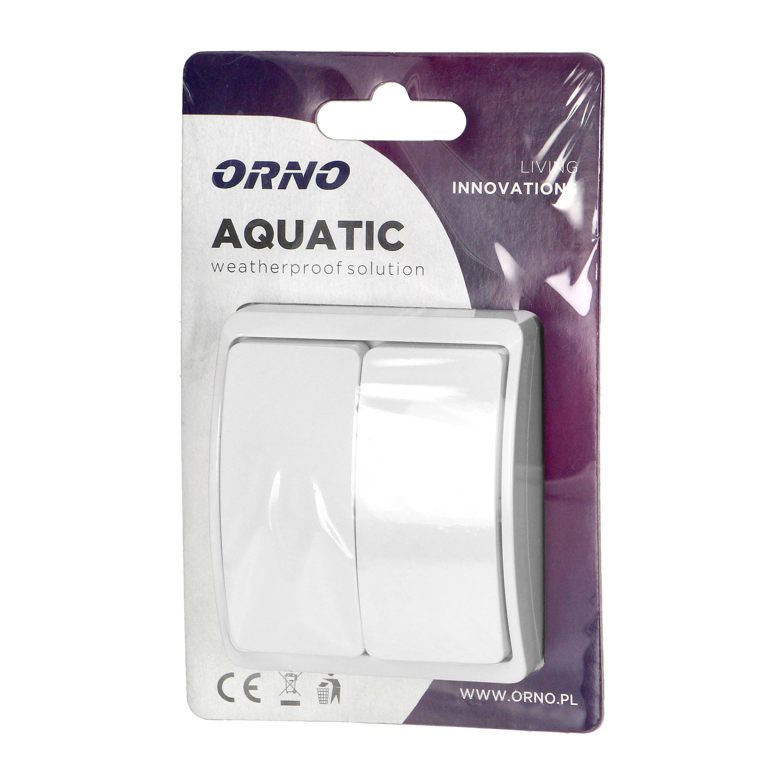 Orno Łącznik AQUATIC sietyno jungiklis, IP44, baltas