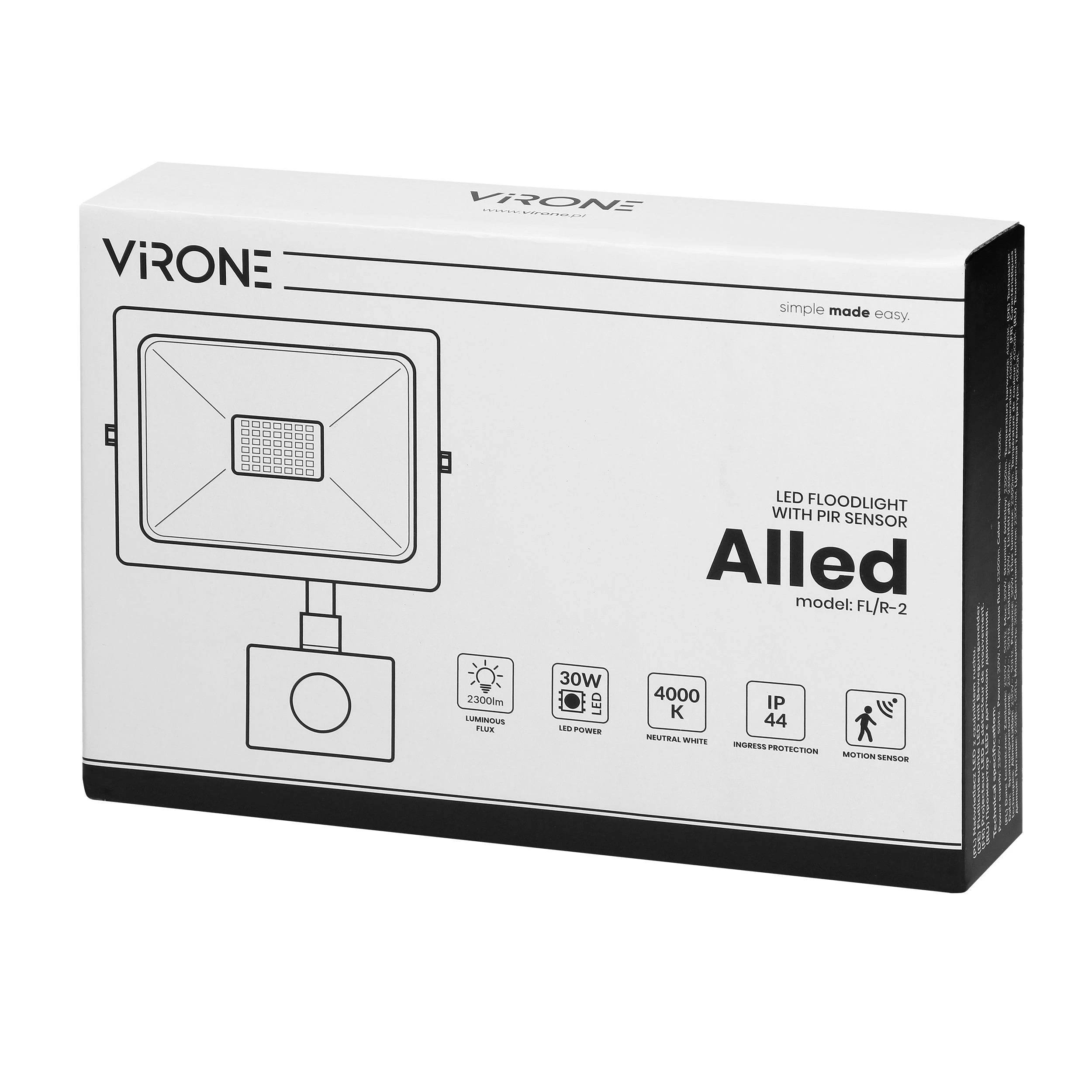 Orno ALLED 30W LED prožektorius su PIR, 2400lm, IP44, 4000K, aliuminis + stiklas