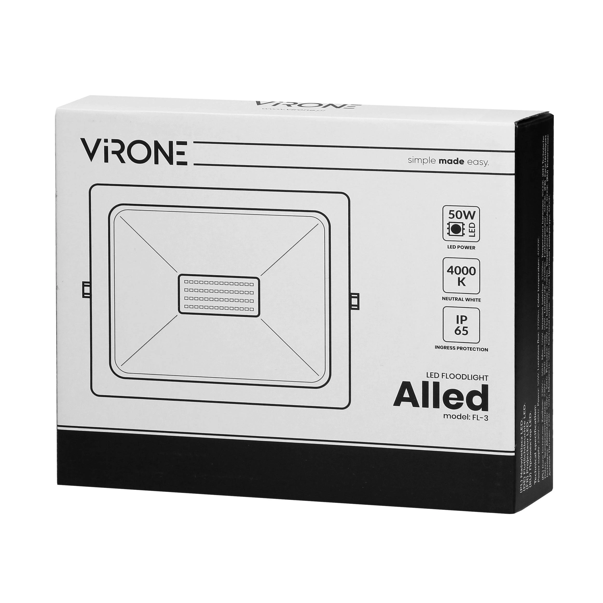 Orno ALLED 50W LED prožektorius, 4000lm, IP65, 4000K, aliuminis + stiklas
