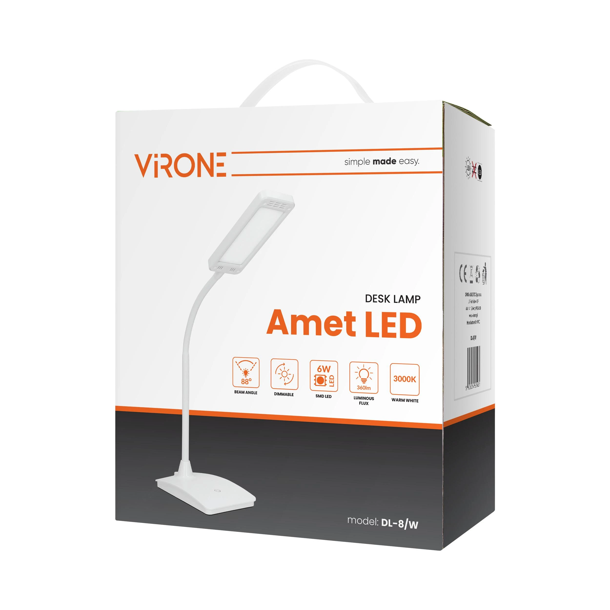Orno AMET LED DIM 6W, stalinė lempa, 360lm, 3000K, balta, reguliuojamo ryškumo