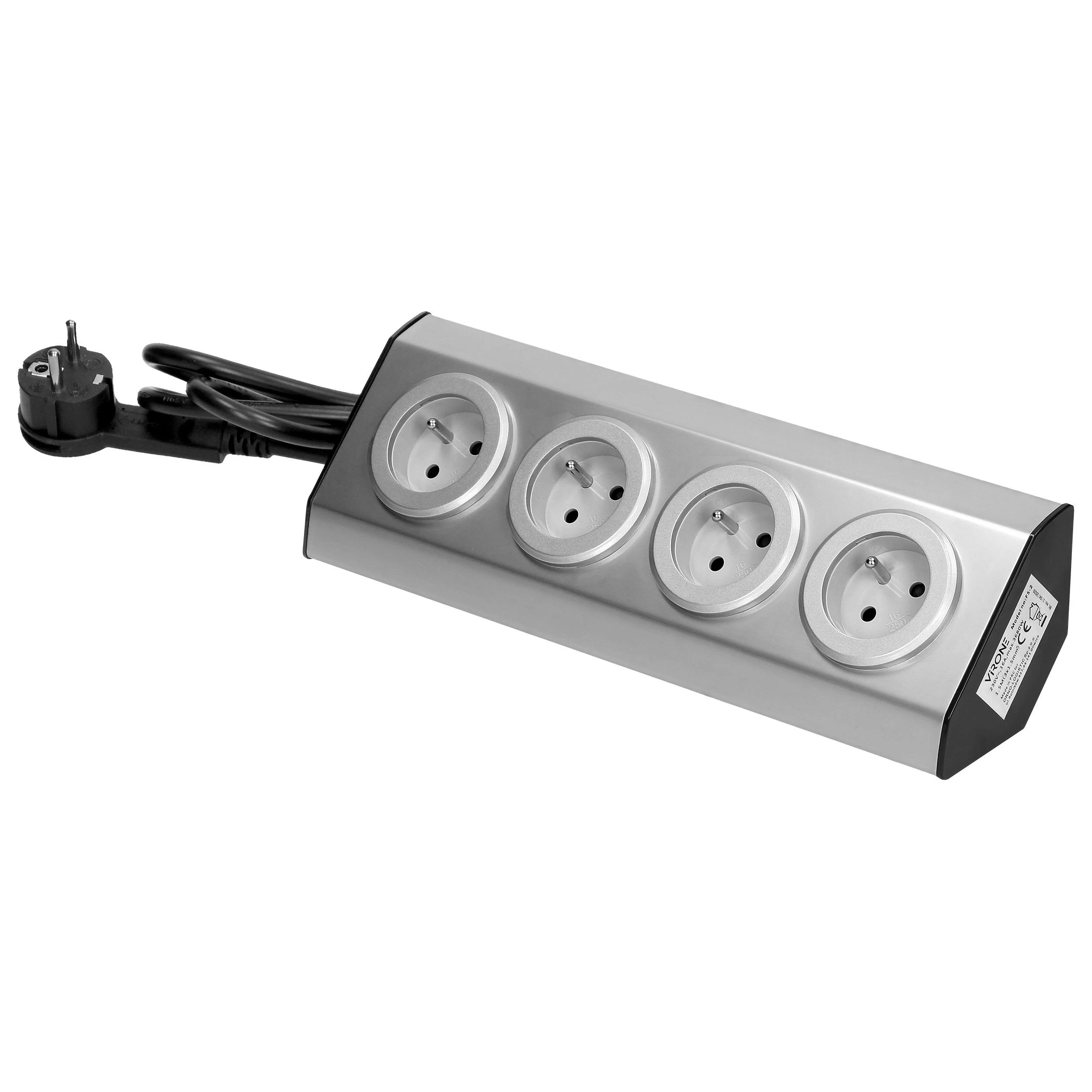 Orno Lizdas Baldų, virtuvės lizdas, tvirtinamas Velcro juosta 4x2P+Z INOX su 1,5 m laidu.