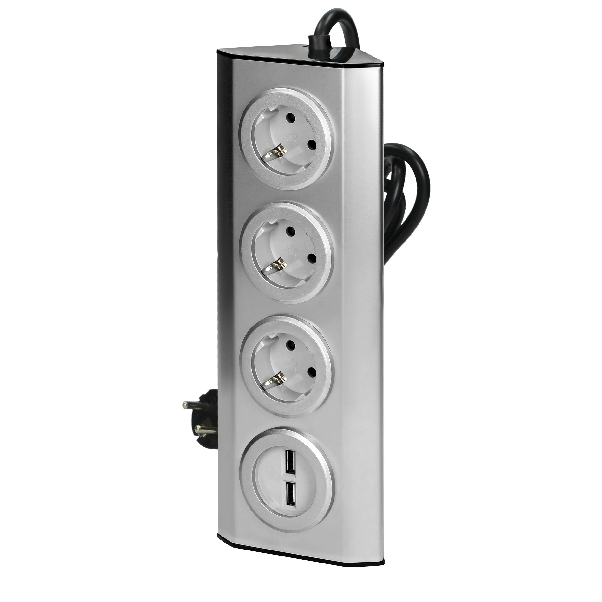 Orno Lizdas Baldai, virtuvės lizdas su USB įkrovikliu, tvirtinamas „Velcro“ juosta su 1,5 m laidu - 3x2P+Z schuko, 2xUSB, INOX su 1,5 m laidu.