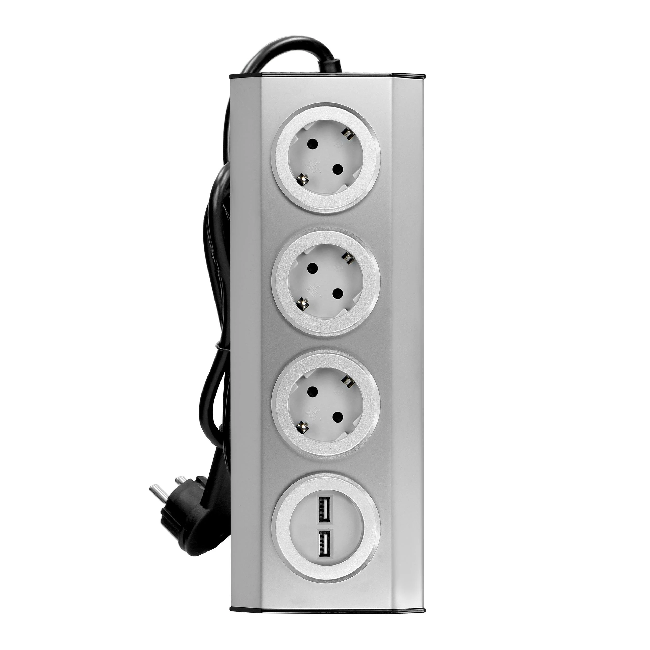 Orno Lizdas Baldai, virtuvės lizdas su USB įkrovikliu, tvirtinamas „Velcro“ juosta su 1,5 m laidu - 3x2P+Z schuko, 2xUSB, INOX su 1,5 m laidu.
