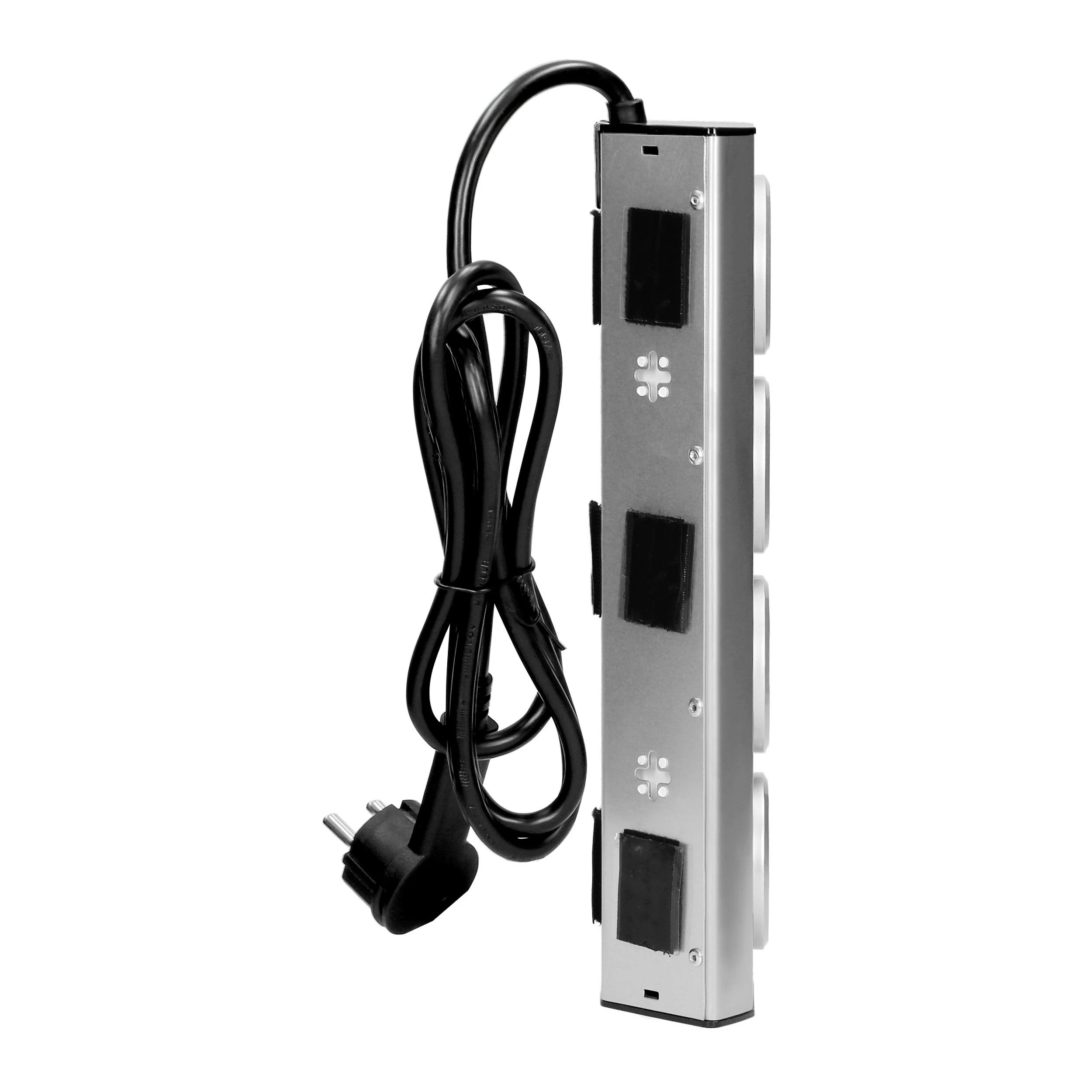 Orno Lizdas Baldai, virtuvės lizdas su USB įkrovikliu, tvirtinamas „Velcro“ juosta su 1,5 m laidu - 3x2P+Z schuko, 2xUSB, INOX su 1,5 m laidu.