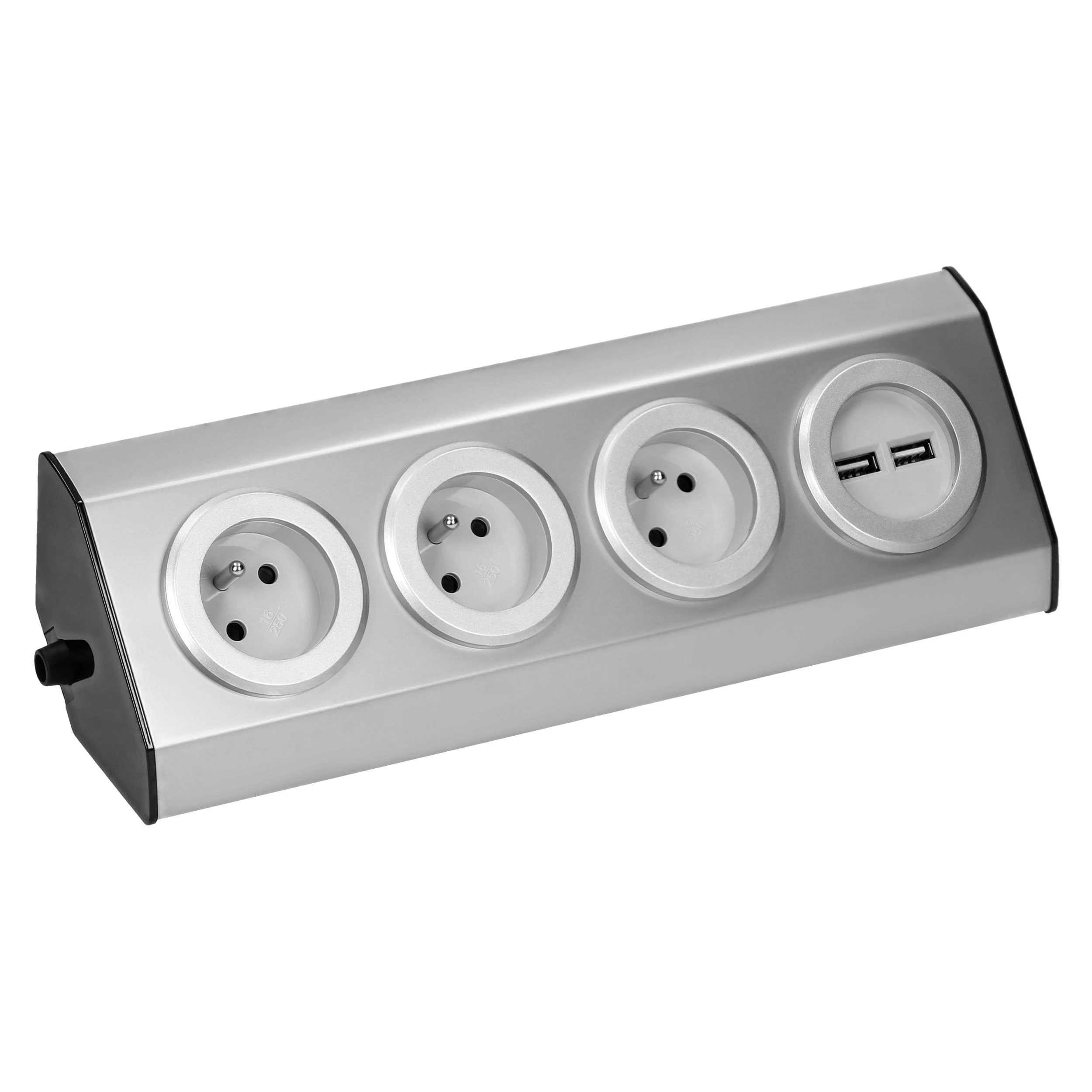 Orno Lizdas Baldai, virtuvės lizdas, tvirtinamas Velcro juosta, su USB įkrovikliu - 3x2P+Z, 2xUSB, INOX.