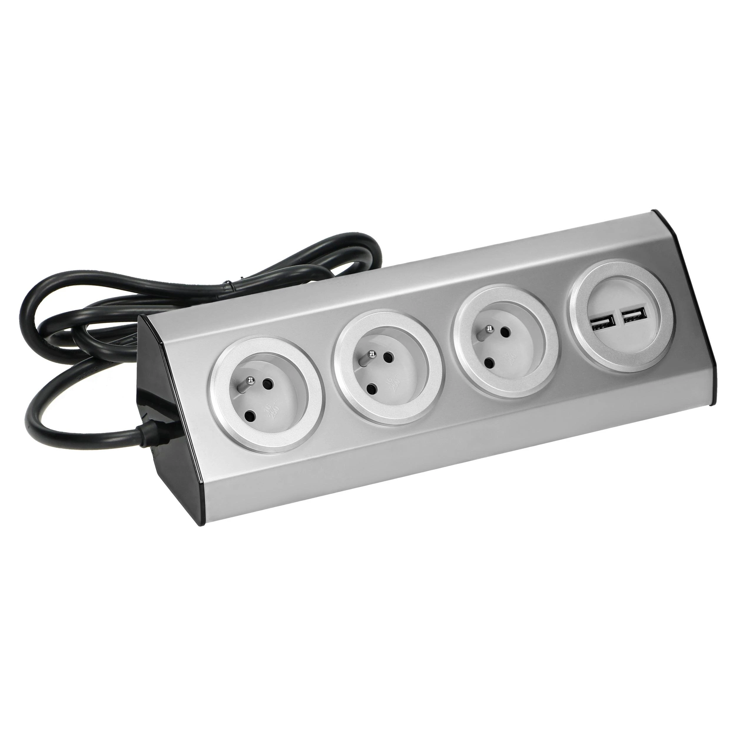 Orno Lizdas Baldai, virtuvės lizdas su USB įkrovikliu, tvirtinamas „Velcro“ juosta su 1,5 m laidu - 3x2P+Z, 2xUSB, INOX su 1,5 m laidu.