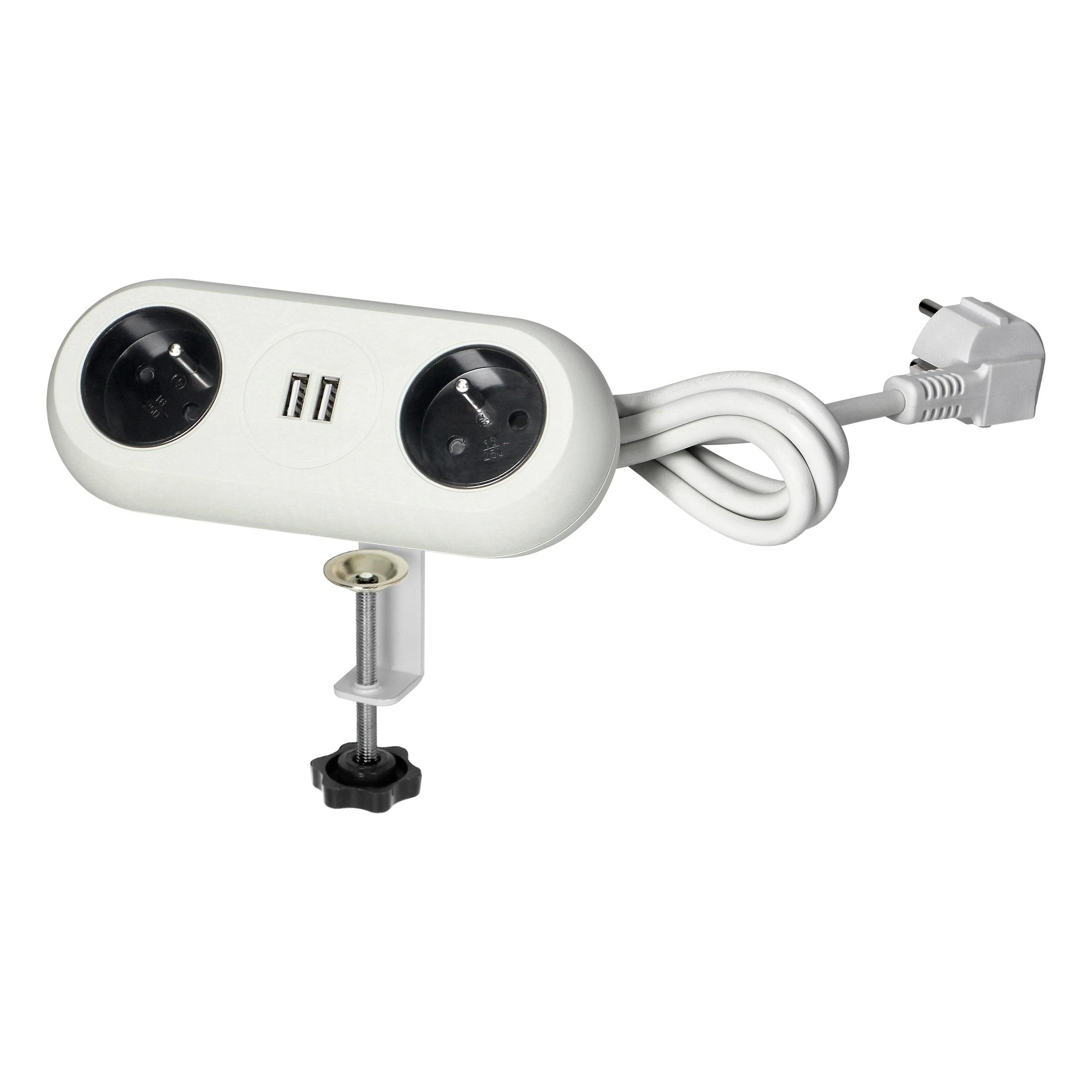 Orno Lizdas Baldinis lizdas su tvirtinimo laikikliu, USB įkroviklis, 2 lizdai 2P+Z, 2xUSB, laidas 3x1.0mm² - 1.5m, baltas