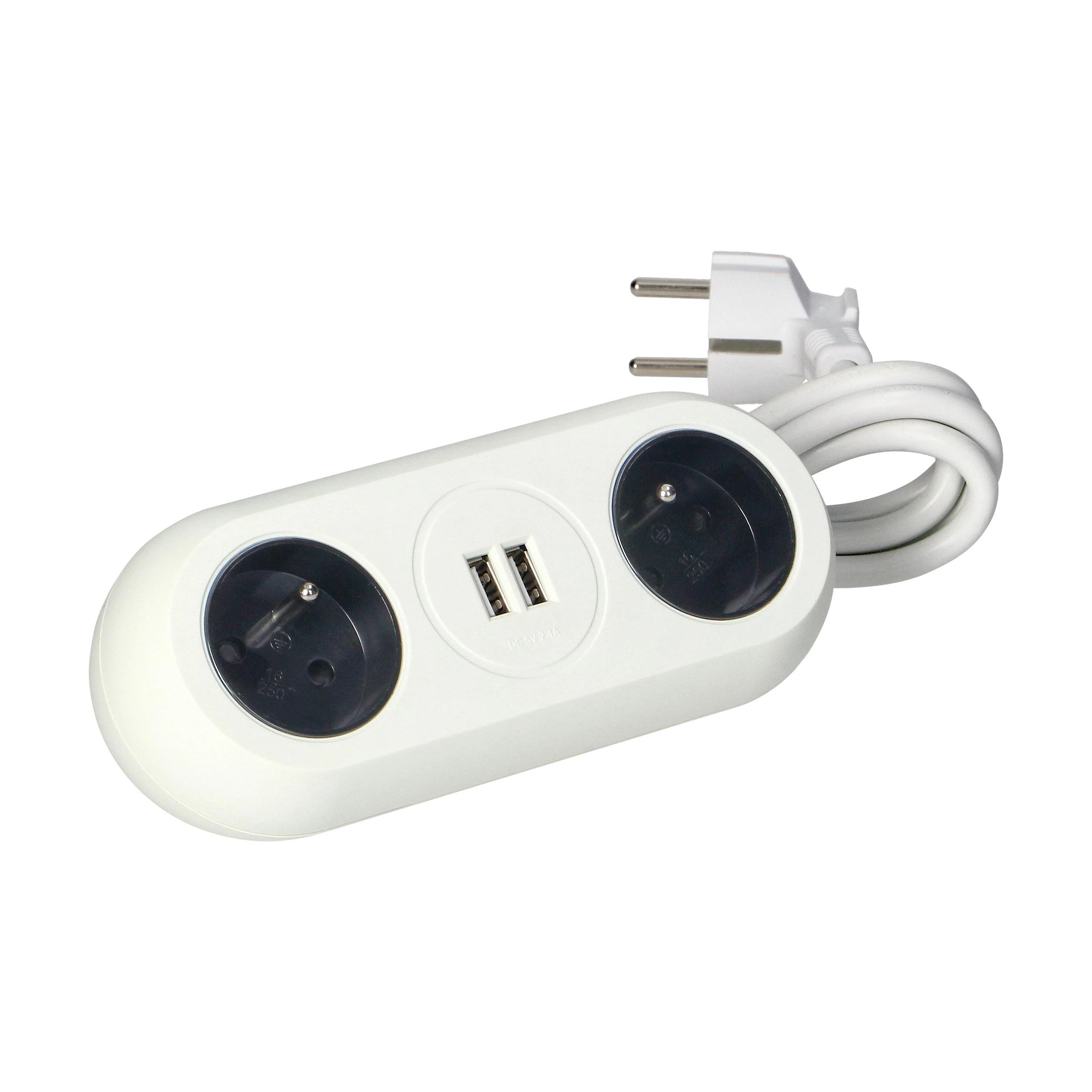 Orno Lizdas Baldinis lizdas su tvirtinimo laikikliu, USB įkroviklis, 2 lizdai 2P+Z, 2xUSB, laidas 3x1.0mm² - 1.5m, baltas